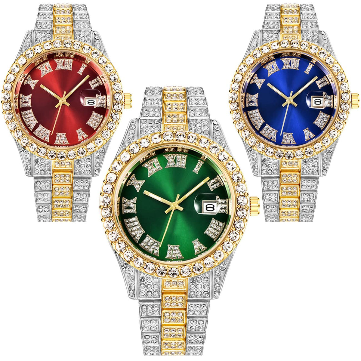 3 Pack Luxury Men Hip Hop Watch with Roman Scale Calendar - CdyBox Official Imagery - 1