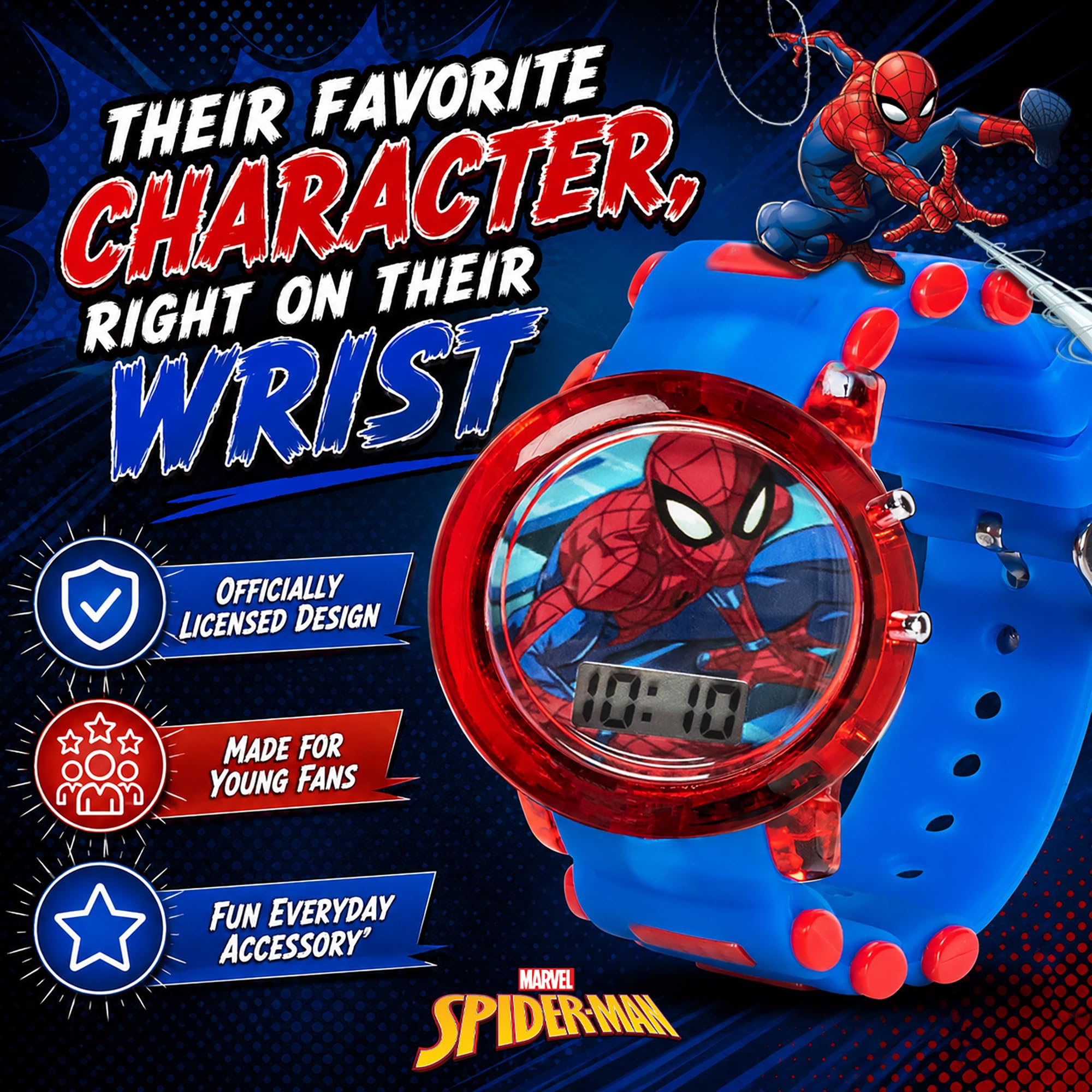 Marvel Spider-Man Kids' LCD Watch – Flashing LED Bullet Band, Digital - View 2