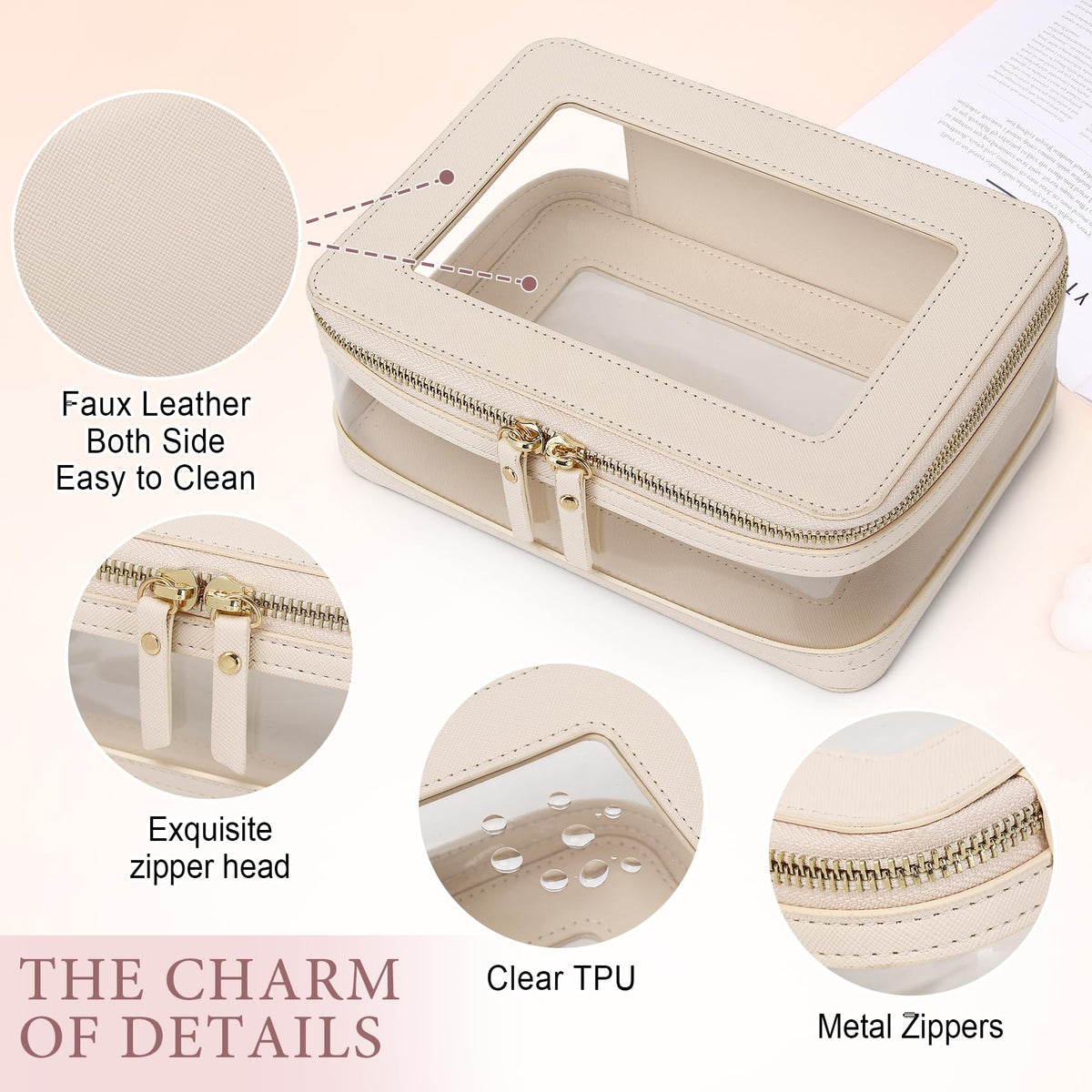 Pinkmik Clear Makeup Bag with Zipper Beige M MINI 1 - Pinkmik Official Imagery - 6