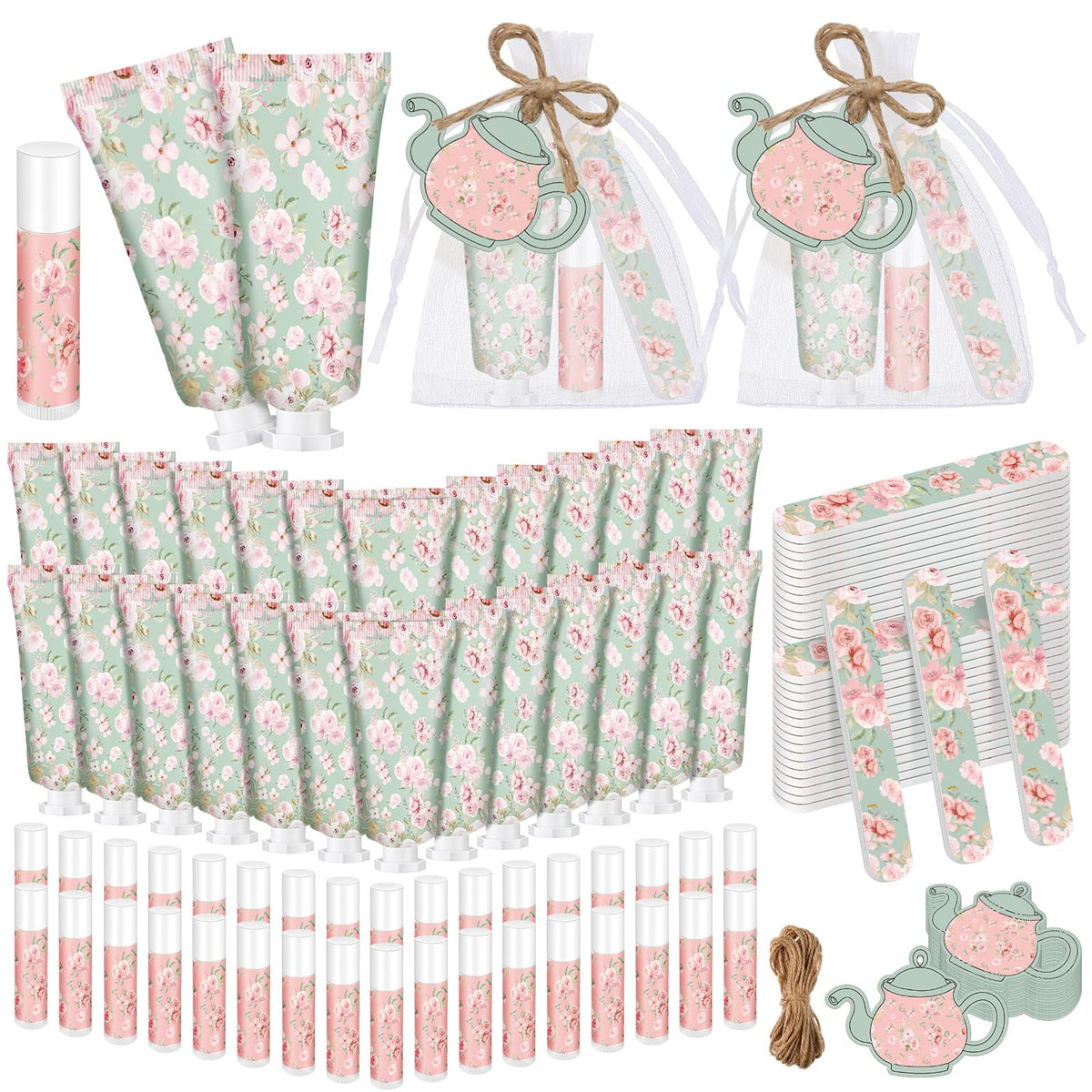24 Sets Tea Party Favors Hand Cream Lip Balm Gift Pink - Leelosp Official Imagery - 2