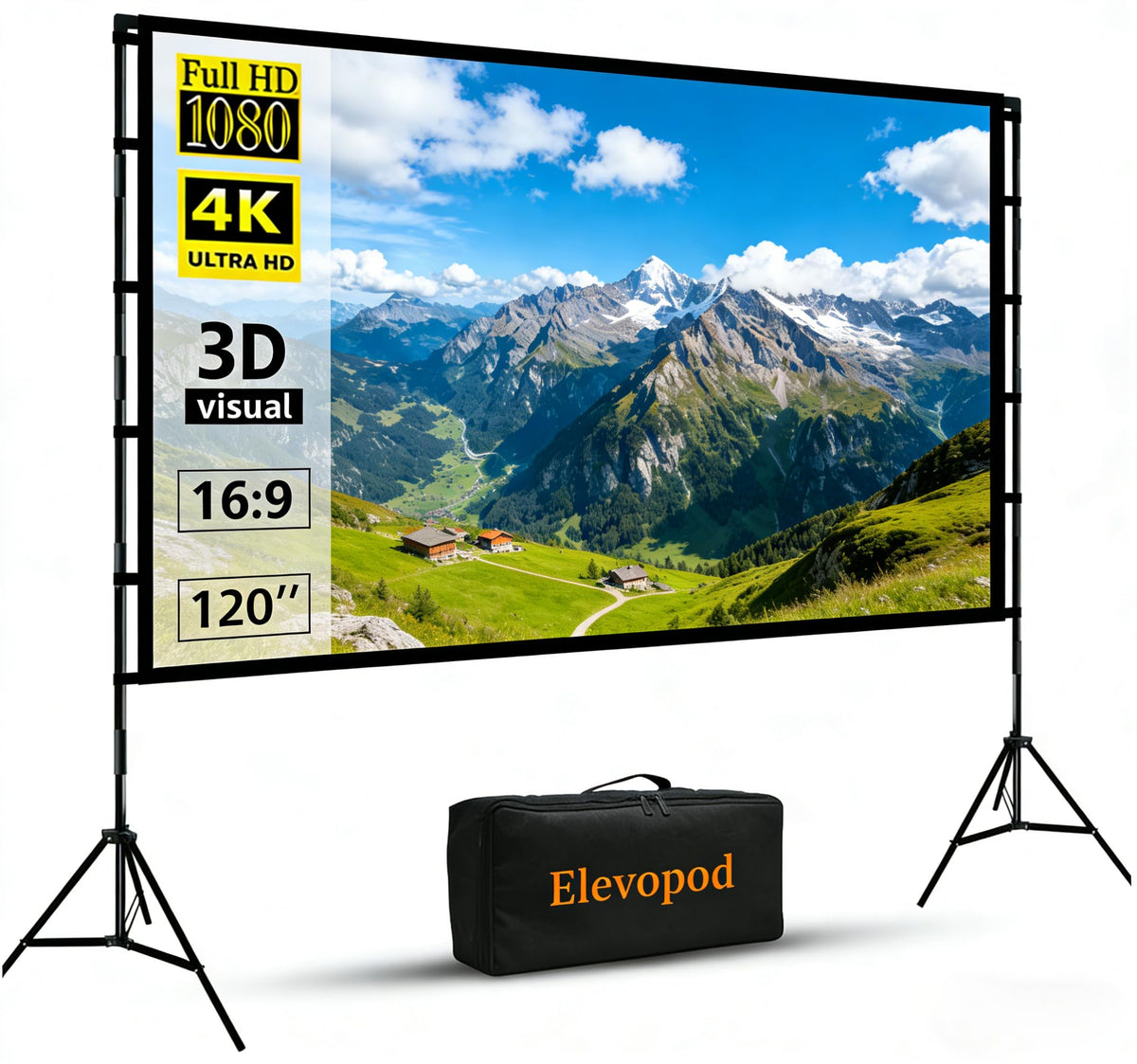 Outdoor Projector Screen with Stand 120 inch Portable Movie - ElevoPod Official Imagery - 1