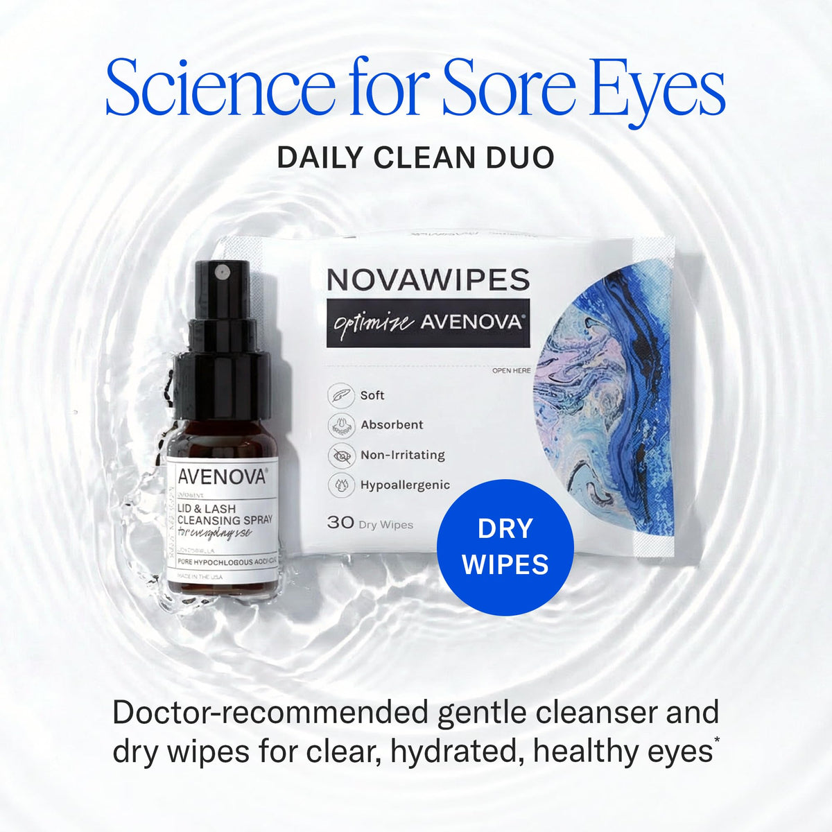 Avenova Daily Clean Duo 20 ml Spray 30 Count Eye Wipes - Avenova Official Imagery - 3