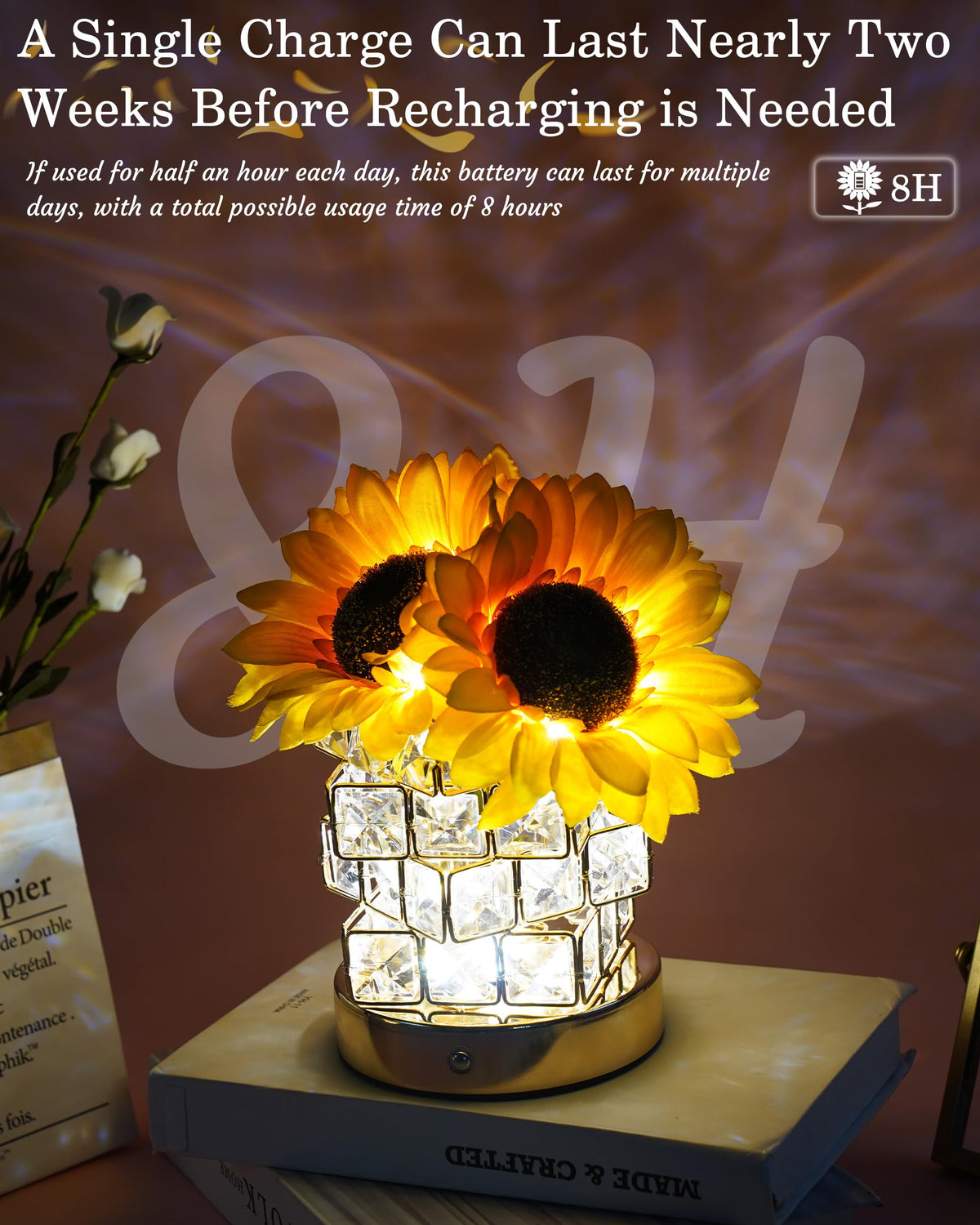 Cordless Sun Flower Lamp Adjustable Touch Crystal Night - JPGEW Official Imagery - 5