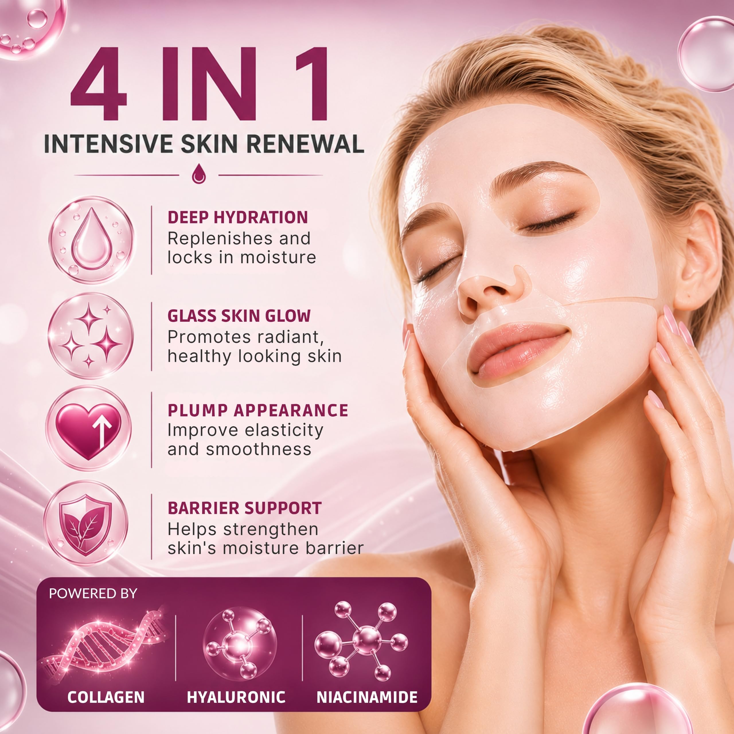 Premium 4 Masks Collagen Face Overnight Korean Hydrating Facial - TIDARO