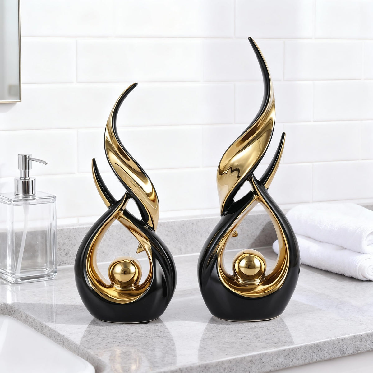 2 Piece Abstract Black and Gold Home Decor Ceramic Abstract - DOVDOV Official Imagery - 6