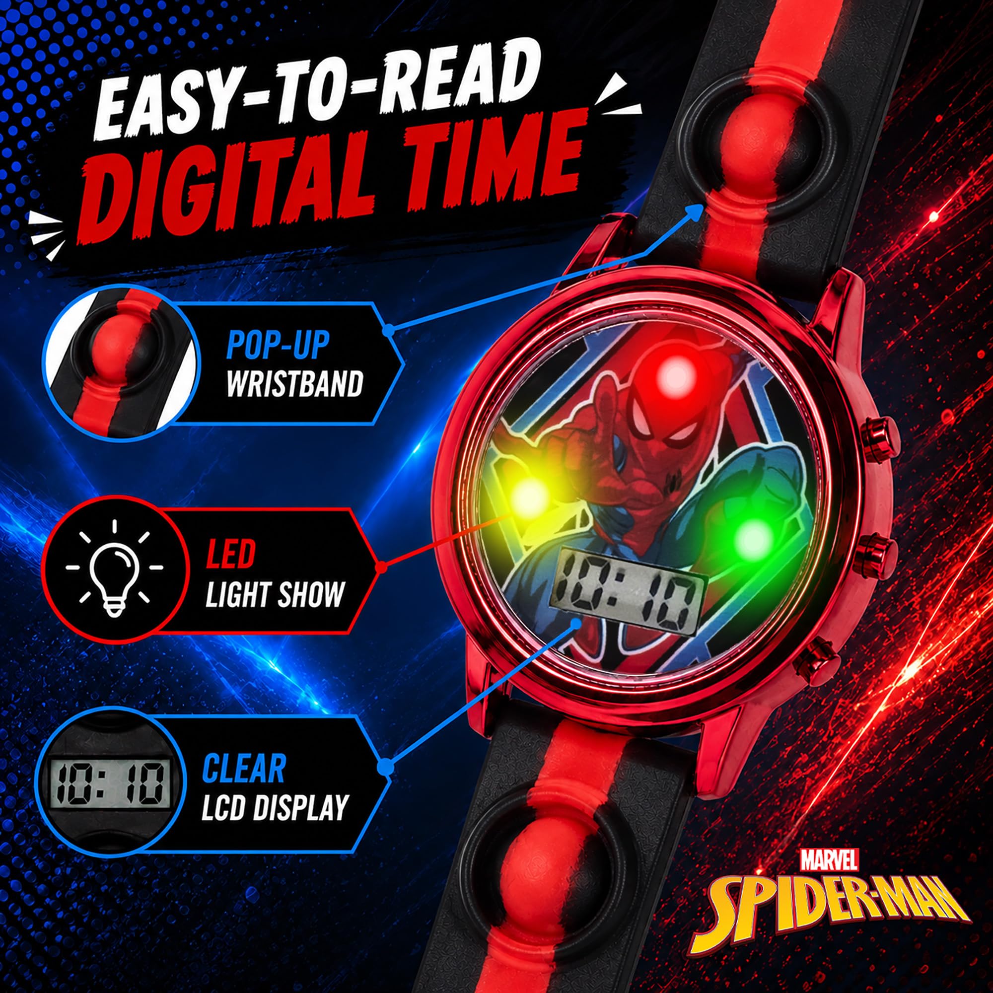 Accutime Marvel Spiderman Kids Digital LCD Wrist-Watch with Red, Green - View 3