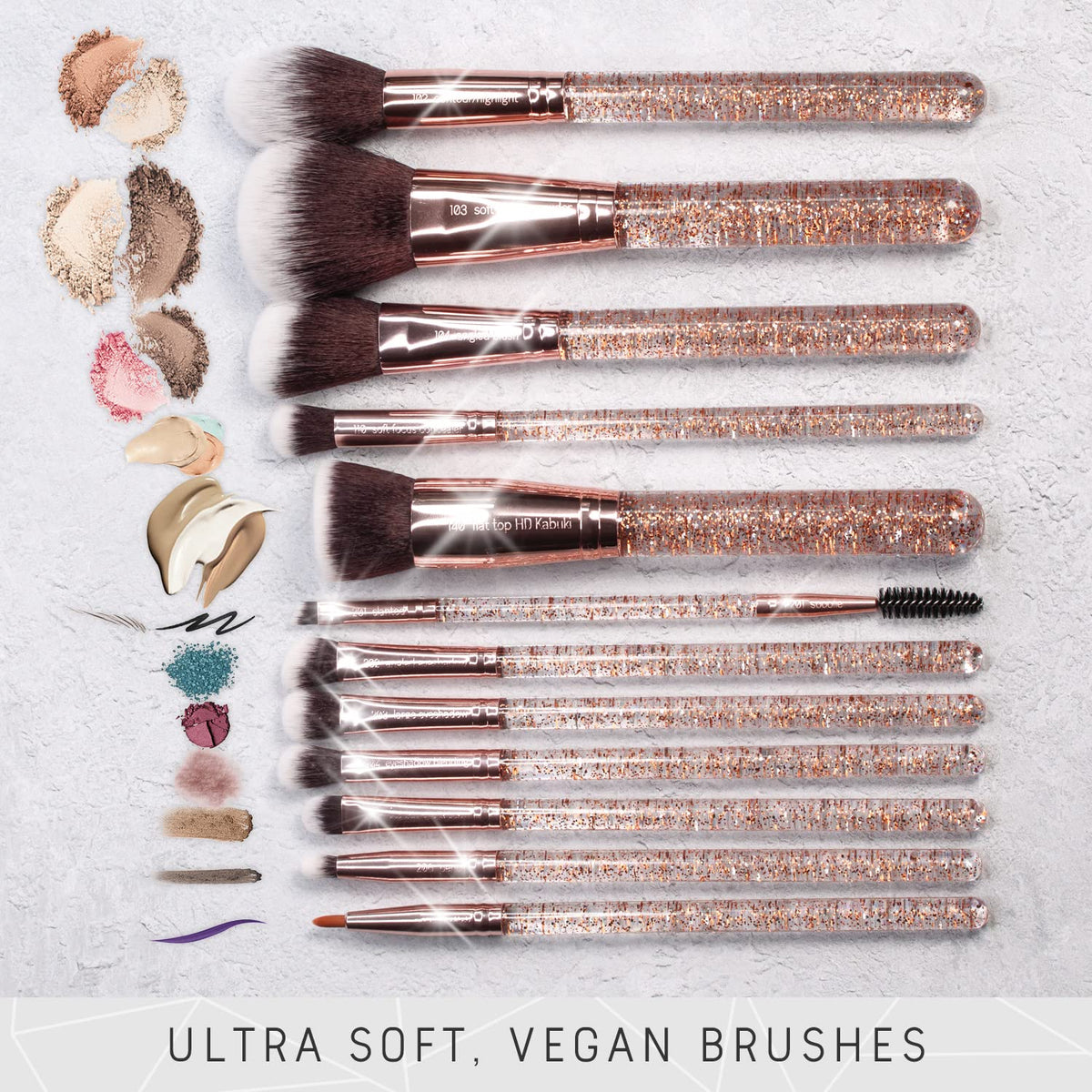 Beauty Glitter Makeup Brush Set 15 Piece Rose Gold - Niré Official Imagery - 3