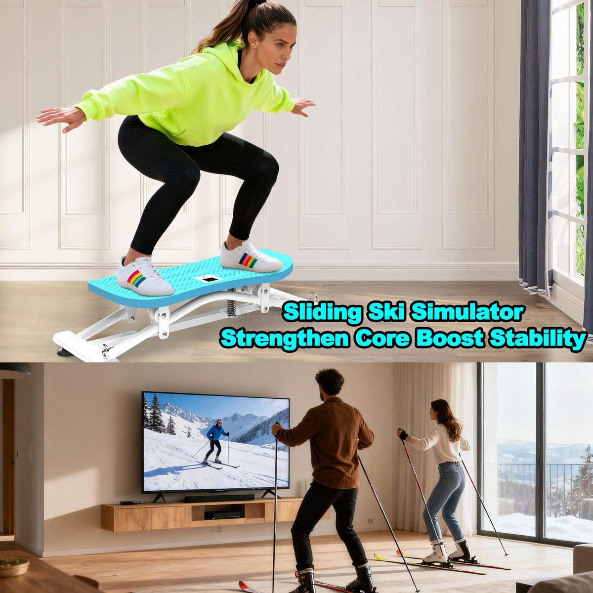 Balance Board with Resistance Bands 300LBS Sliding Ski - HSUFLWS Official Imagery - 6