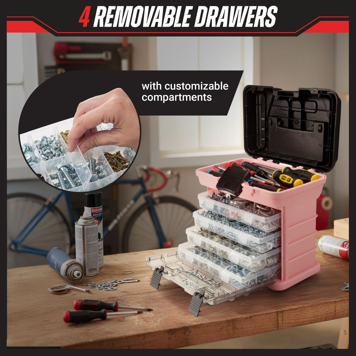 Stalwart Portable Tool Box for Women or Men Pink 10 x 7 x 10 - Stalwart Official Imagery - 4