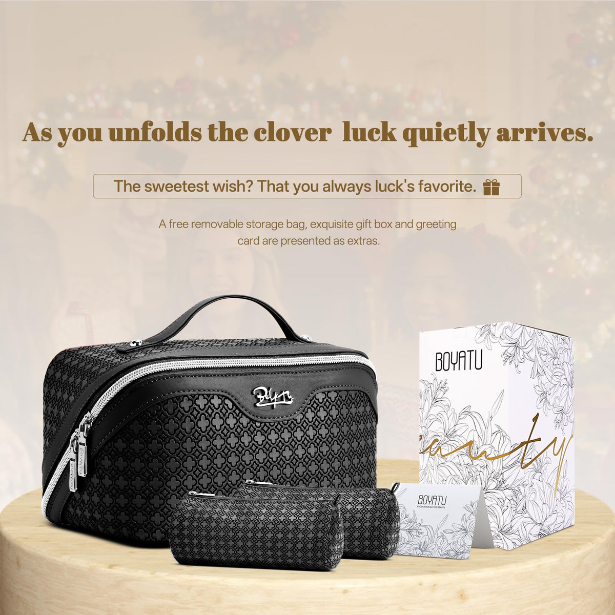 BOYATU Travel Makeup Bag for Women Four Leaf Clover 3 Pcs - BOYATU Official Imagery - 7