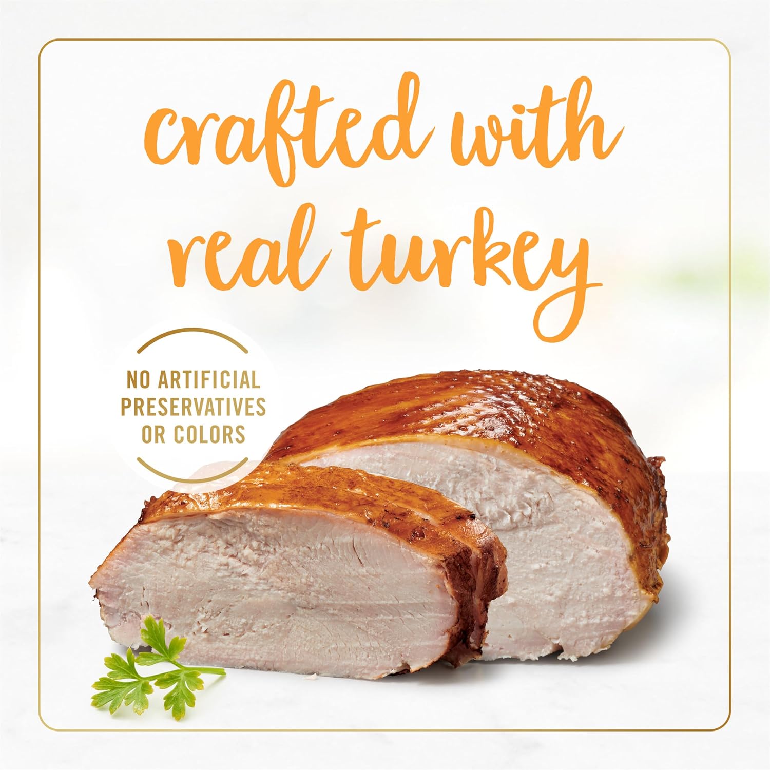 Cans of Purina Fancy Feast Sliced Turkey Feast Wet Cat Food in Gravy, 3 oz, pack of 24, with image of sliced turkey in gravy