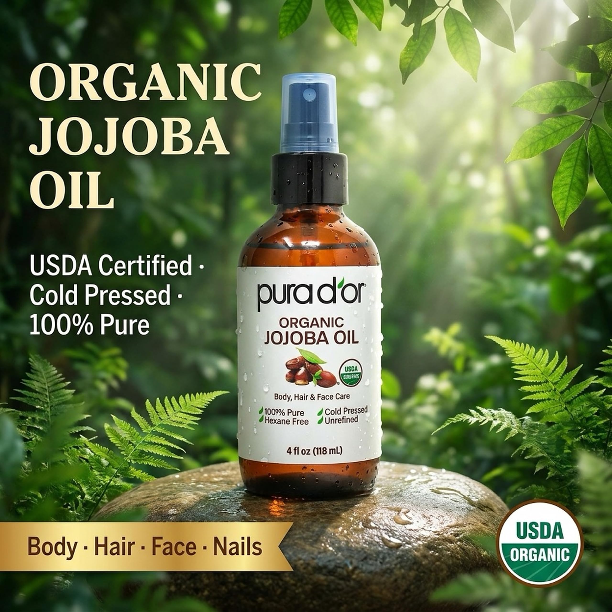 PURA D'OR ORGANIC Jojoba Oil Pure Cold - Pressed & 16 - PURA D'OR Official Product View 3