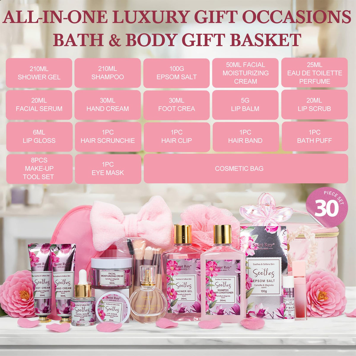 27Pcs Bath Body Spa Basket for Women Beauty Care Kit Spa Kit - Saint Roy Official Imagery - 3