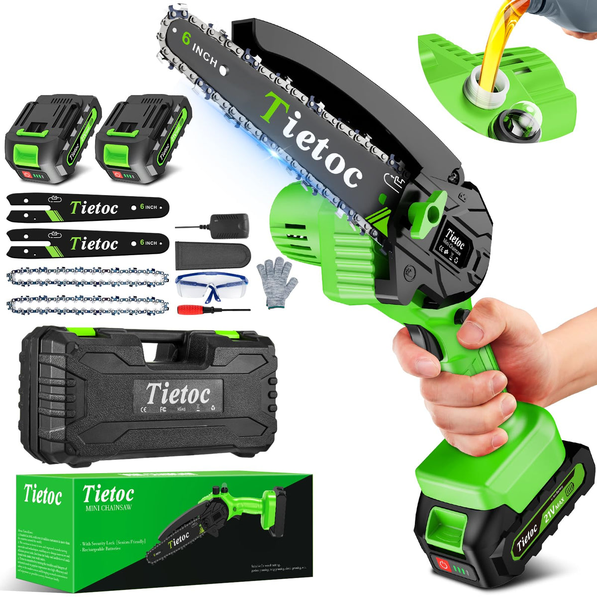 Tietoc Mini Chainsaw 6 Inch with 2 Batteries Electric Saw - tietoc Official Imagery - 1