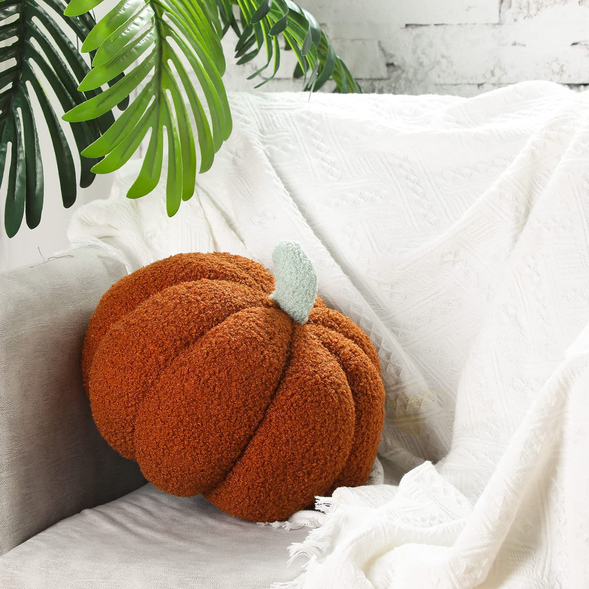 2 Pcs 3D Pumpkin Pillow Fall Decor Halloween Cushions White - Kajaia Official Imagery - 6