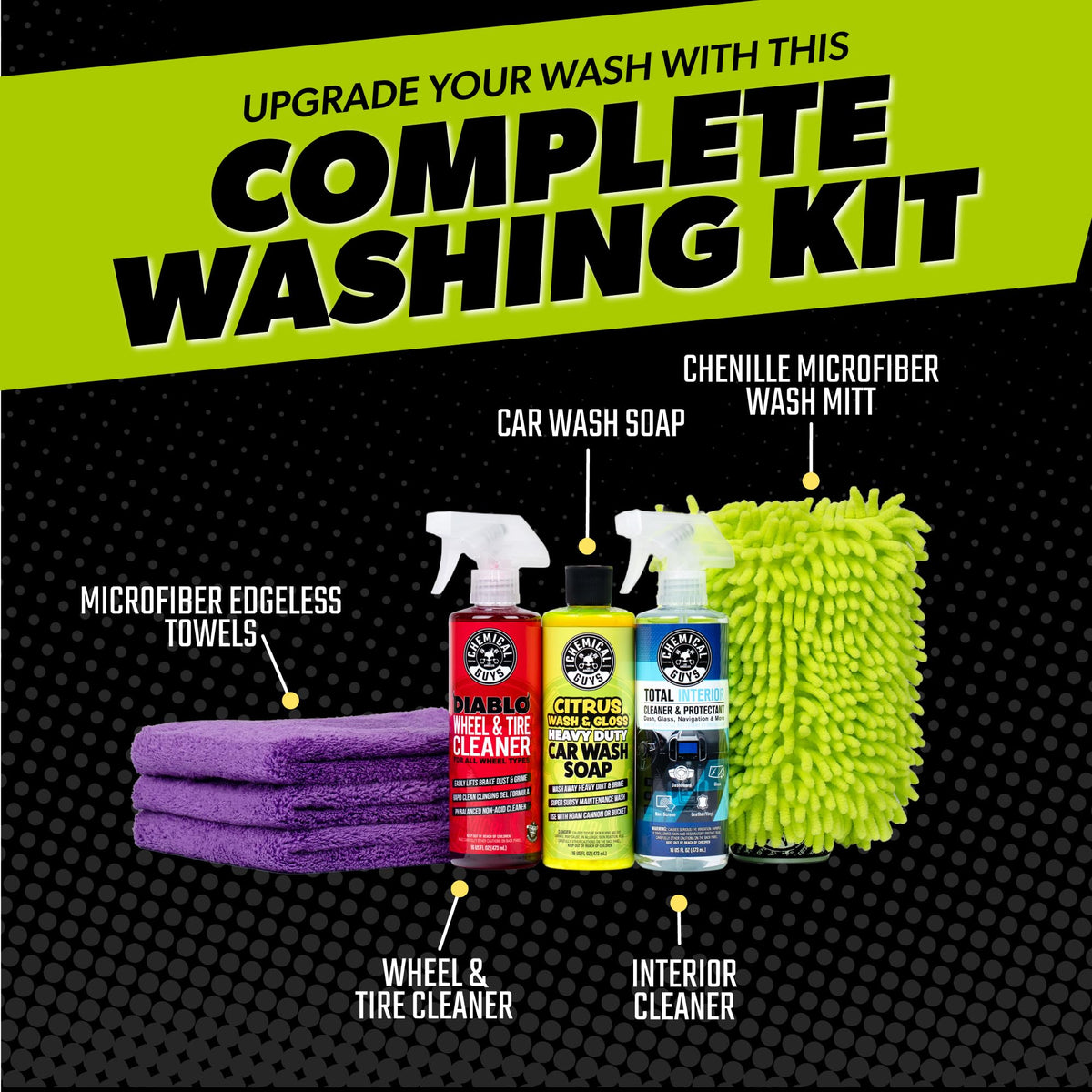 Chemical Guys 7 Piece Car Cleaning Kit Wash Wheel Interior - Chemical Guys Official Imagery - 3