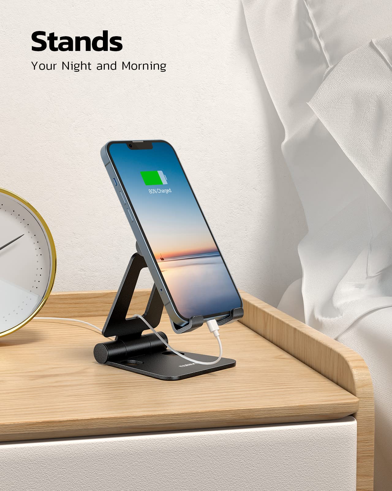 Nulaxy Full Aluminum Dual Folding Cell Phone Stand for Desk, Black - Nulaxy Official Product View 2