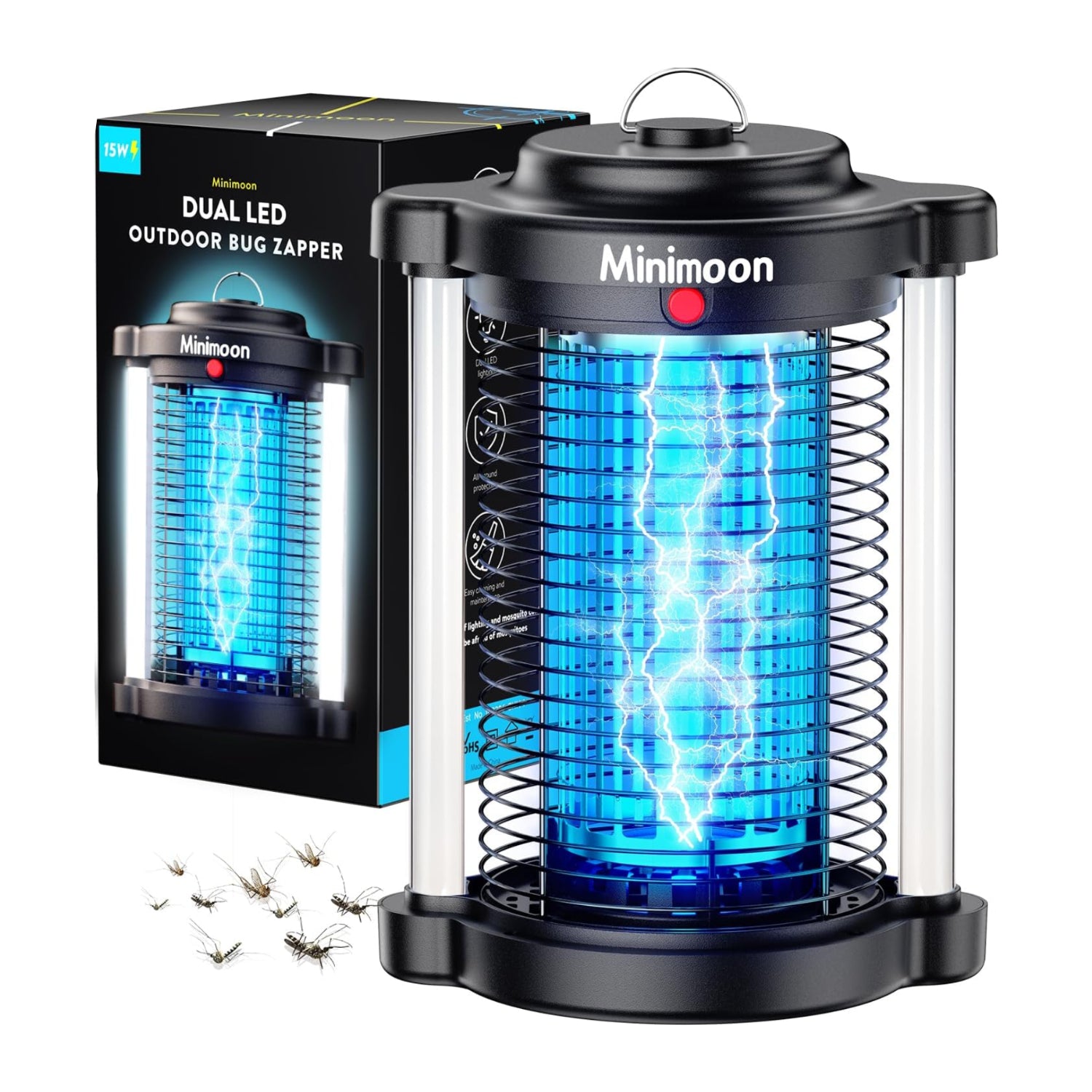 Minimoon outdoor mosquito zapper with dual LED lights, upgraded bug trap device for effective insect elimination.