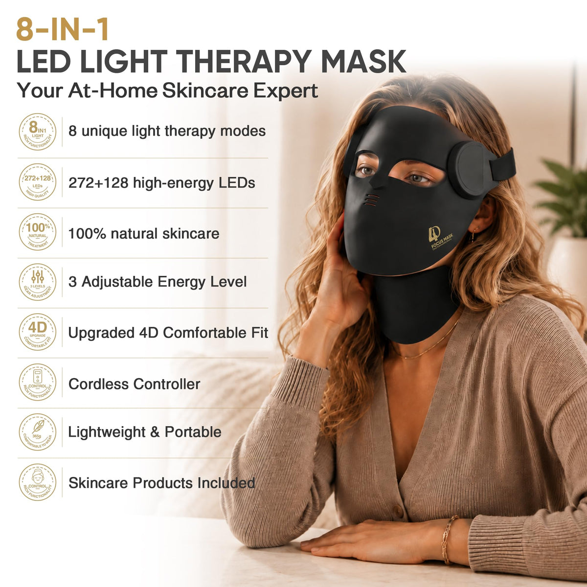4D Contour Fit LED Light Therapy Mask for Face Neck Red - LuxRenew Official Imagery - 3