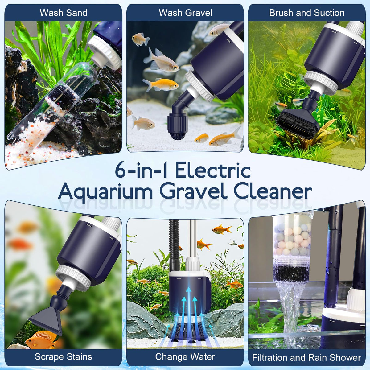 AQQA 600 GPH Electric Aquarium Gravel Cleaner 6 in 1 Fish - AQQA Official Imagery - 5