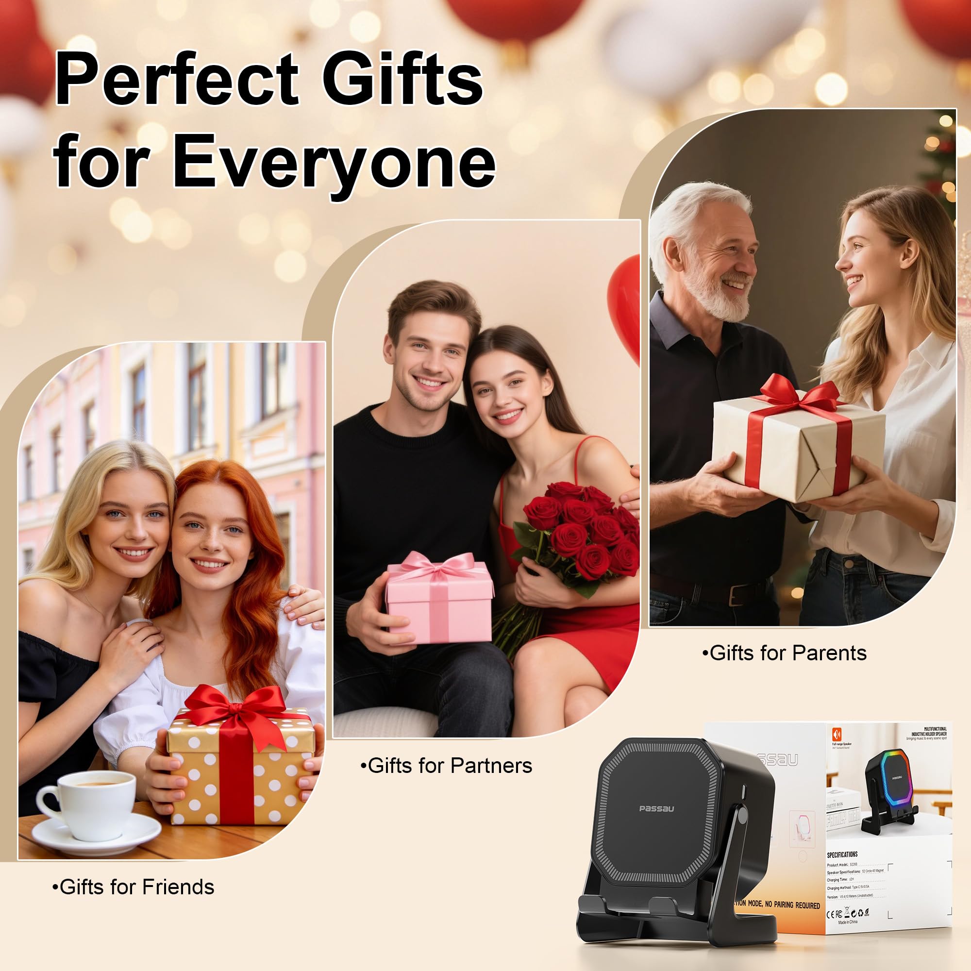 Passau Wireless Induction Bluetooth Speaker with Phone Stand RGB by Passau - Angle View 8