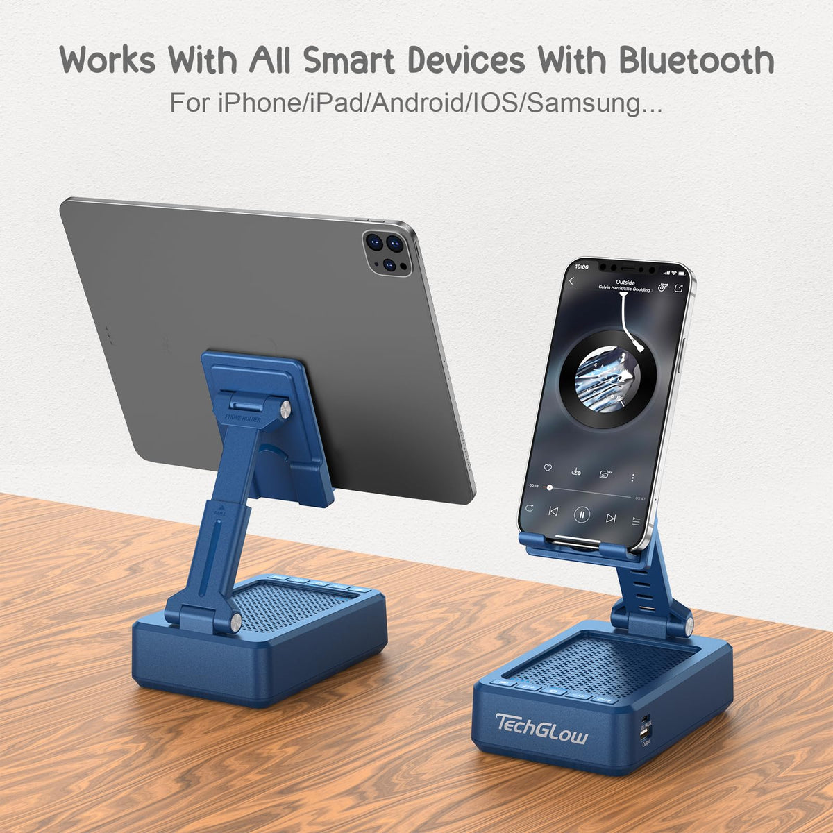 Gifts for Men Women Foldable Cellphone Stand with Bluetooth - TechGlow Official Imagery - 7