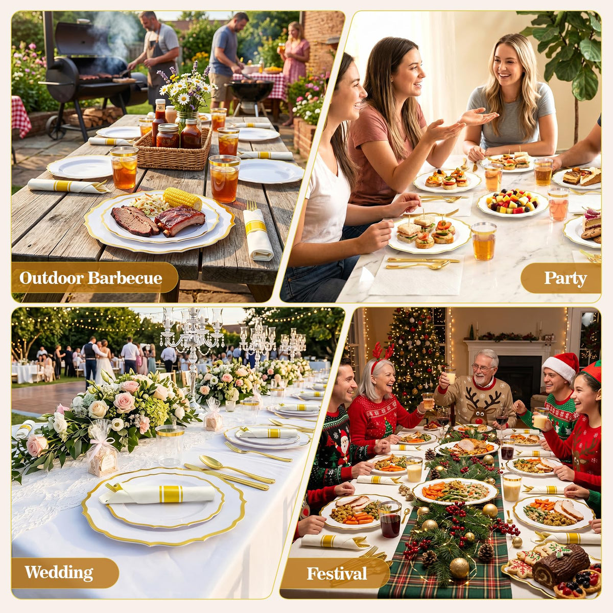 Glowserve 175Pcs Gold Plastic Plates Disposable Party Plates - Glowserve Official Imagery - 4