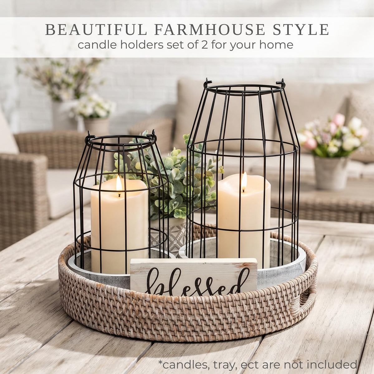Rustic Farmhouse Lantern Decor Set of 2 - KIBAGA Official Imagery - 6