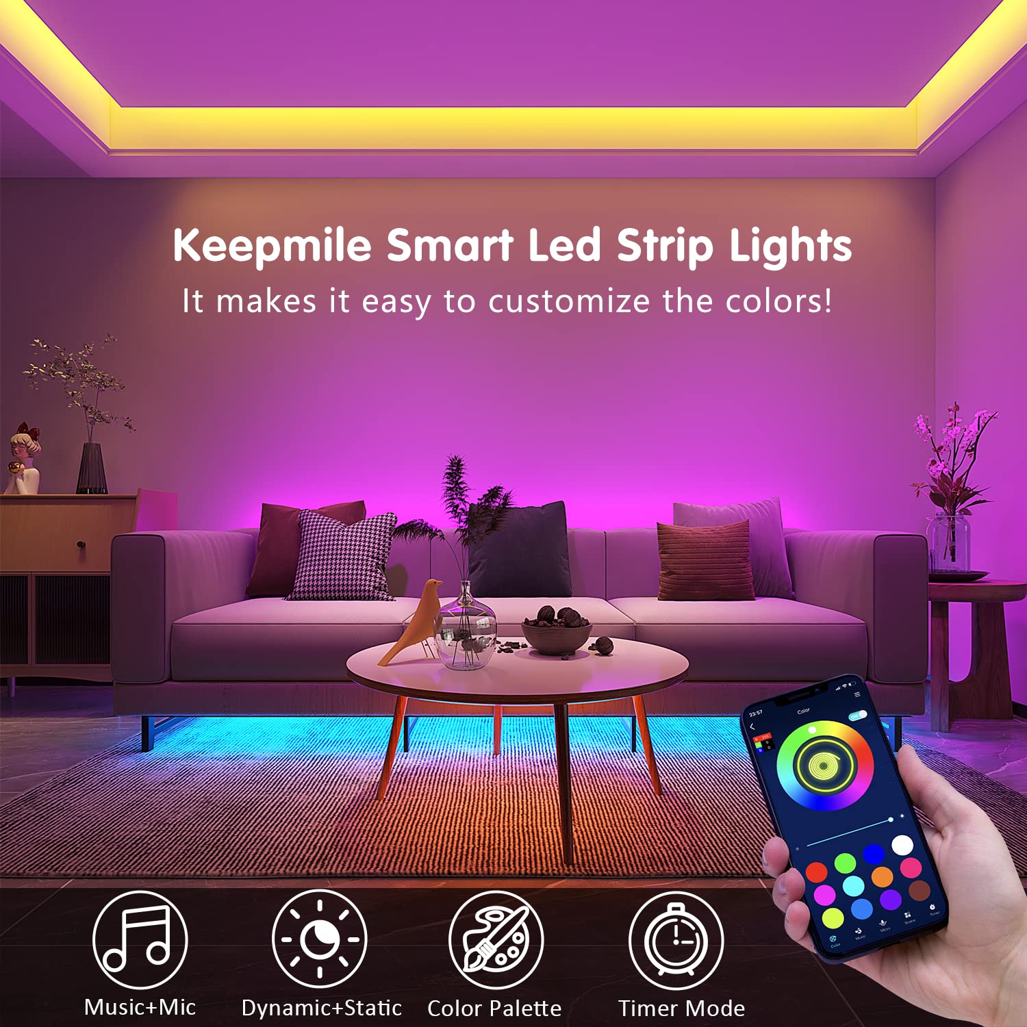 Keepsmile 100ft Led Strip Lights   Bluetooth Smart App Control Music Sync Color - Keepsmile Official Product View 4