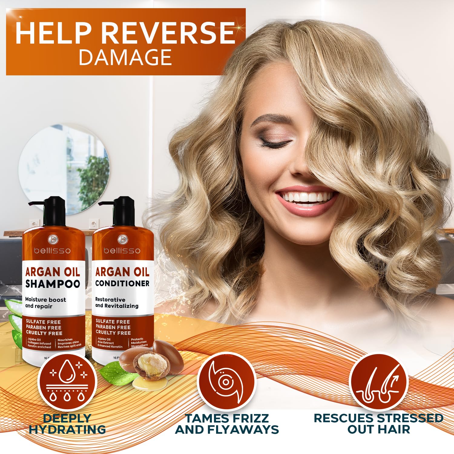 Moroccan Argan Oil Shampoo and Conditioner Set - BELLISSO Official Imagery - 7