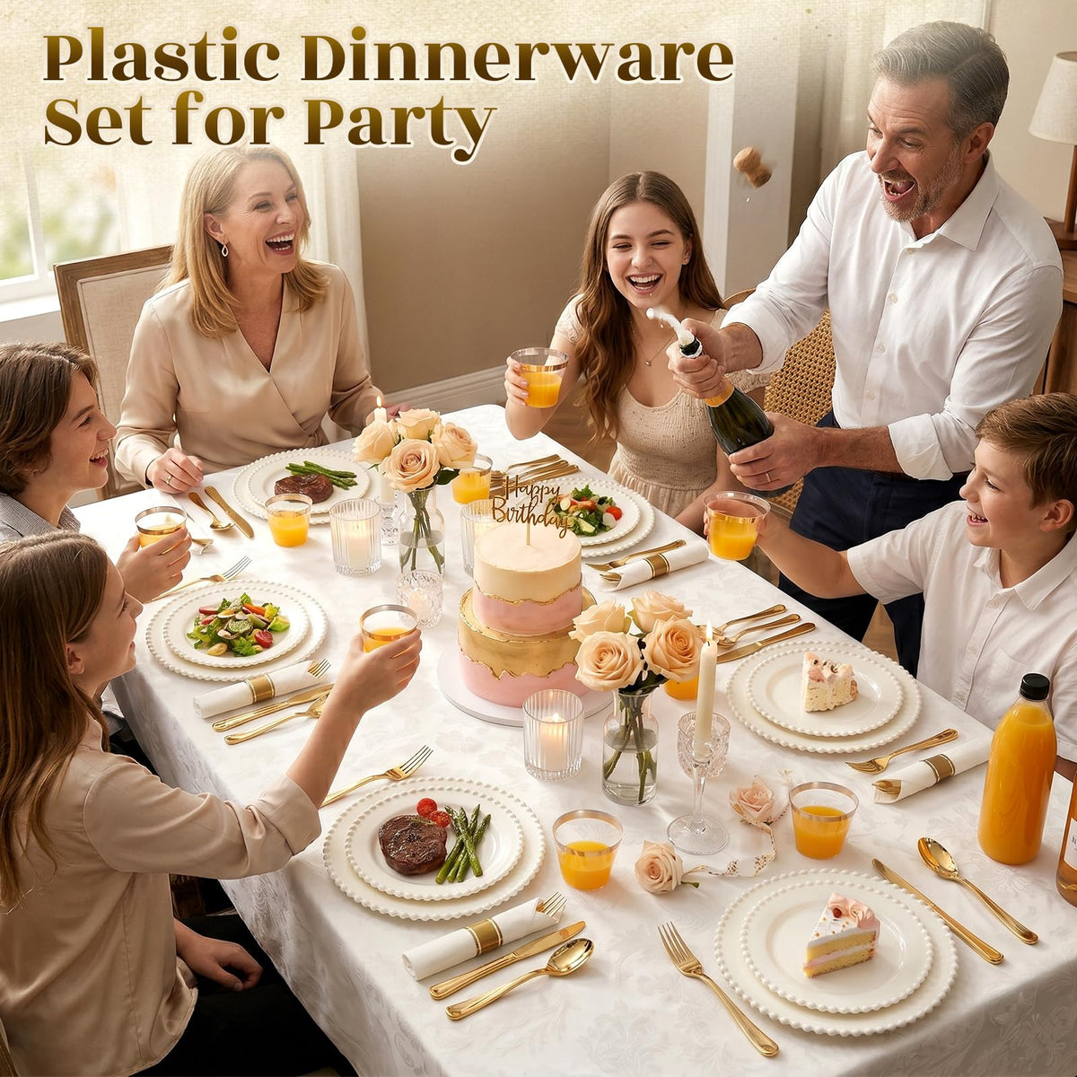 175pcs Plastic Dinnerware Set Ivory 25 Guests for Wedding - cheerserve Official Imagery - 6