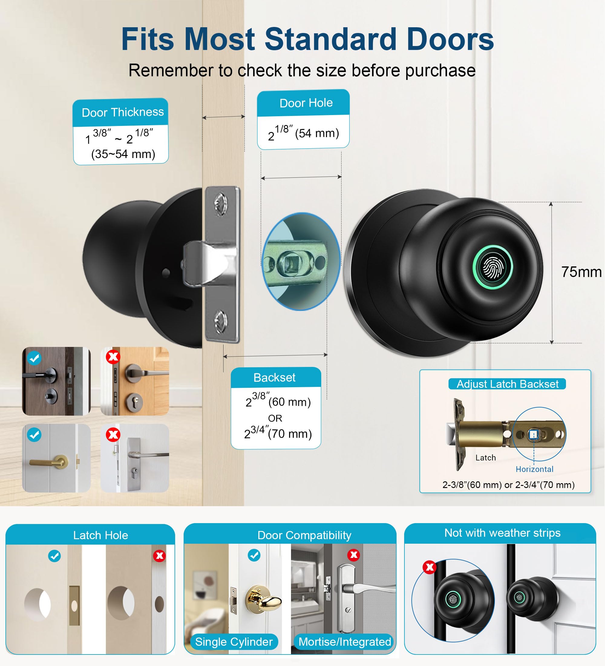 KLLOQUE Fingerprint Door Lock, Smart Fingerprint Door Knob with L - KLLOQUE Official Product View 5