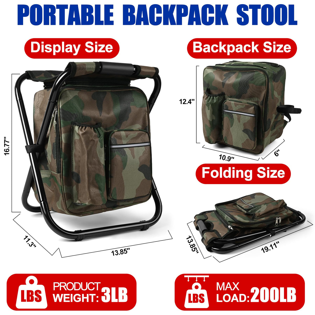 Folding Stool Backpack Insulated Cooler Bag Collapsible - Kikerike Official Imagery - 3