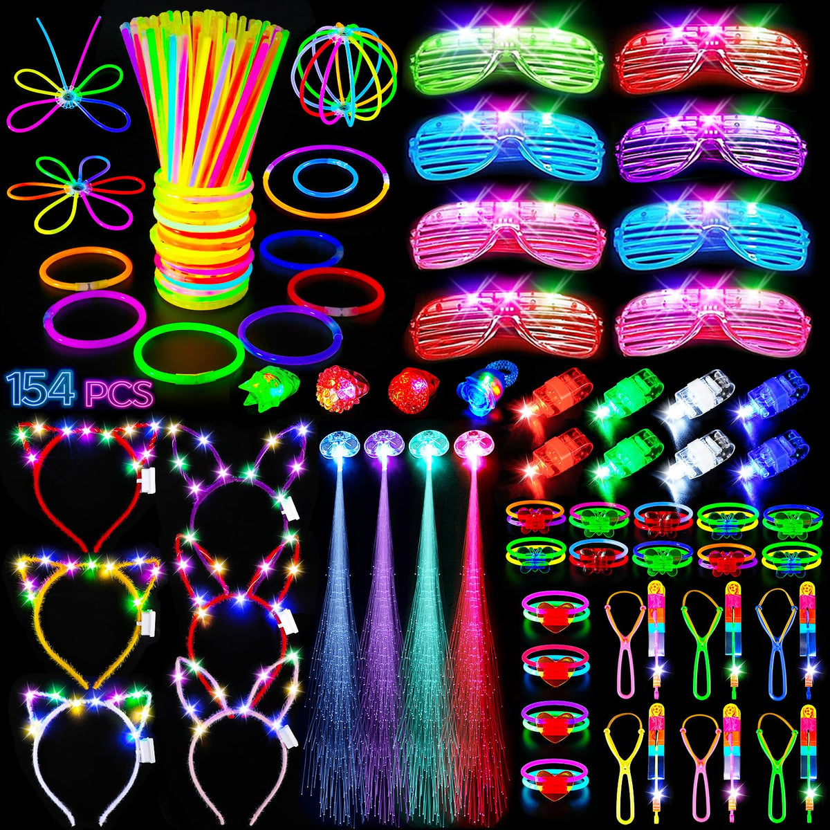 SHQDD 154PCS Glow in the Dark Party Supplies Neon Party - SHQDD Official Imagery - 1