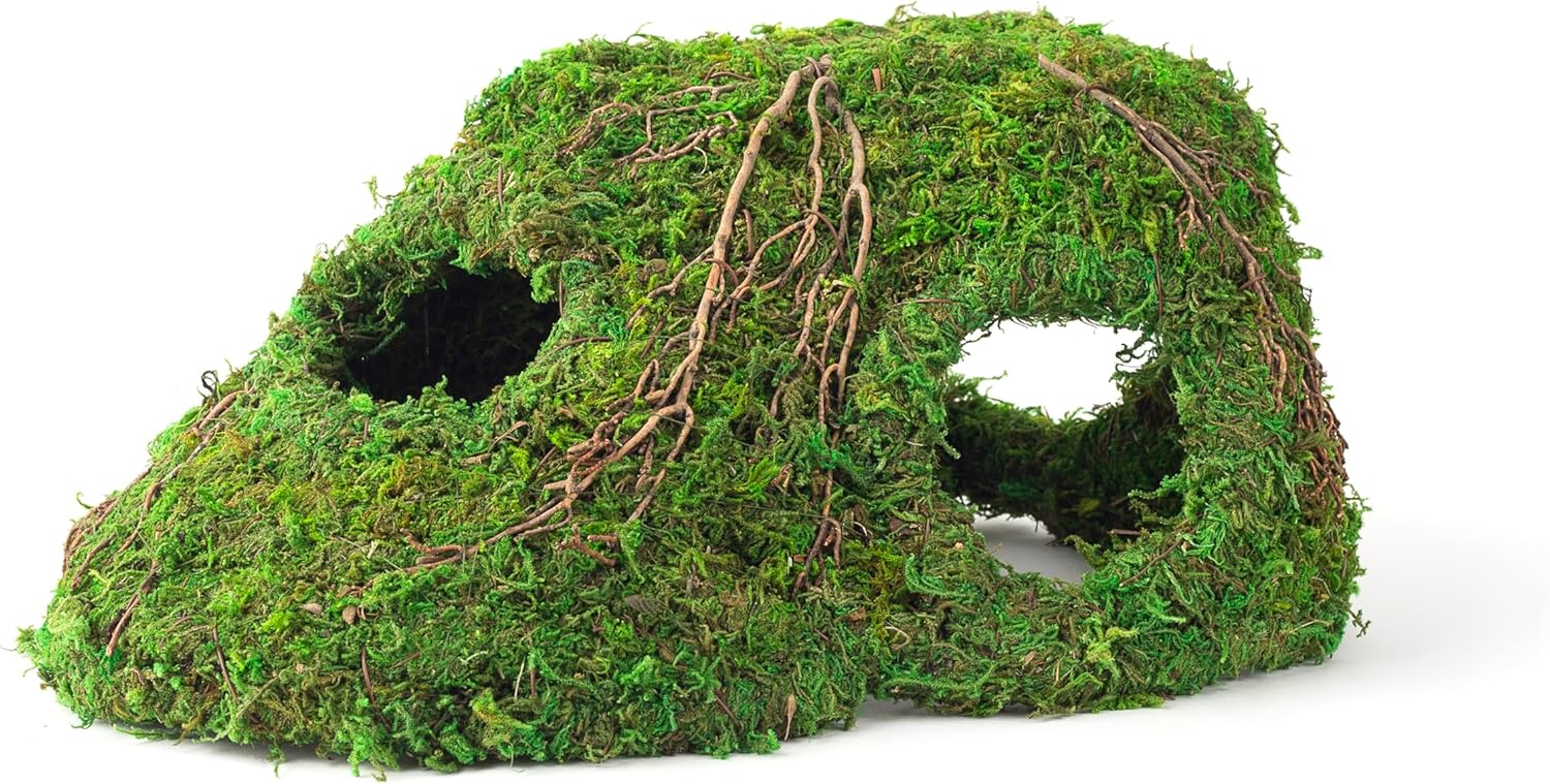 Galápagos Mossy Sapa Corner Reptile Hide for reptiles, amphibians, and invertebrates, natural, secure, and comfortable reptile shelter.