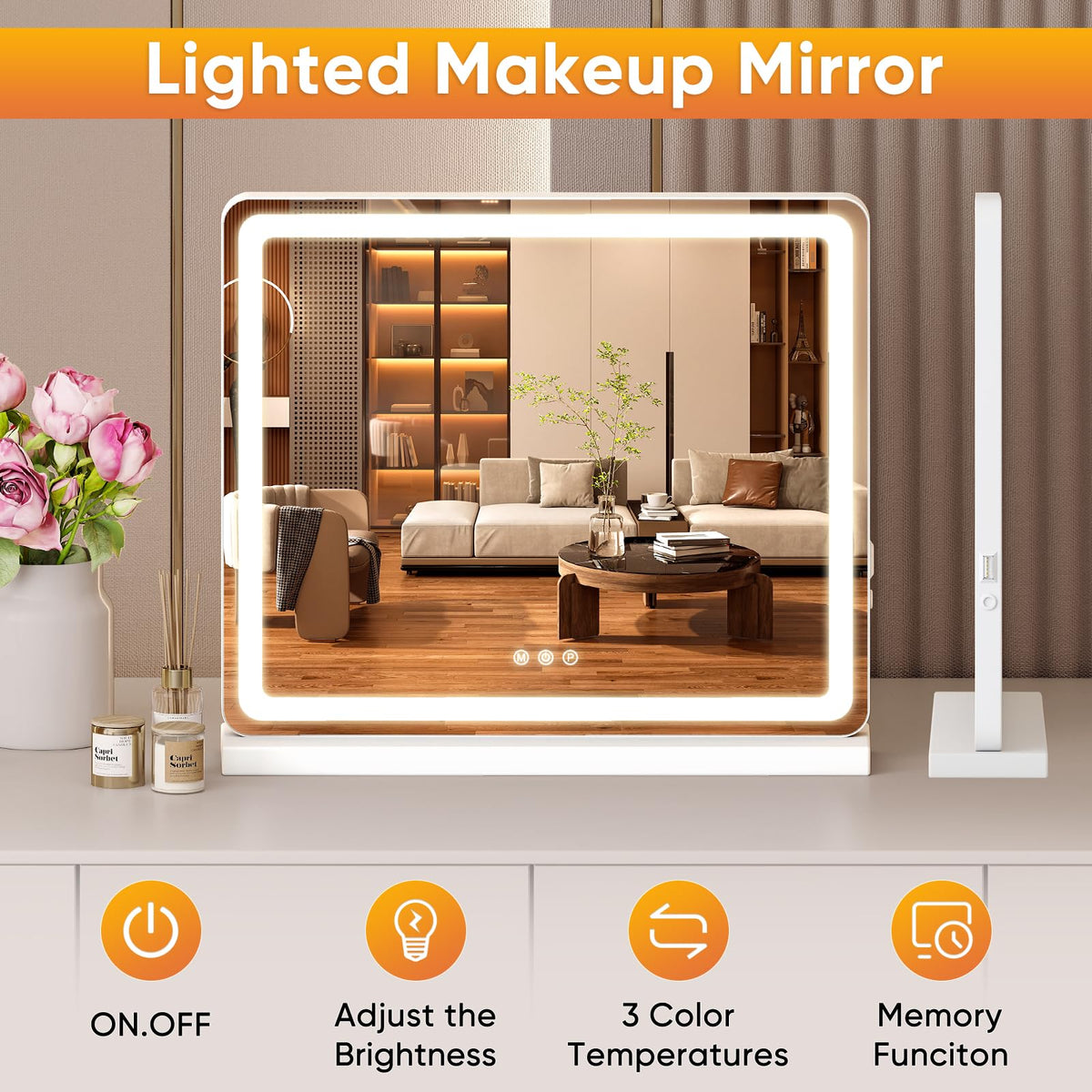 Sweetcrispy 19 x22 LED Vanity Mirror with Lights Lighted - Sweetcrispy Official Imagery - 4