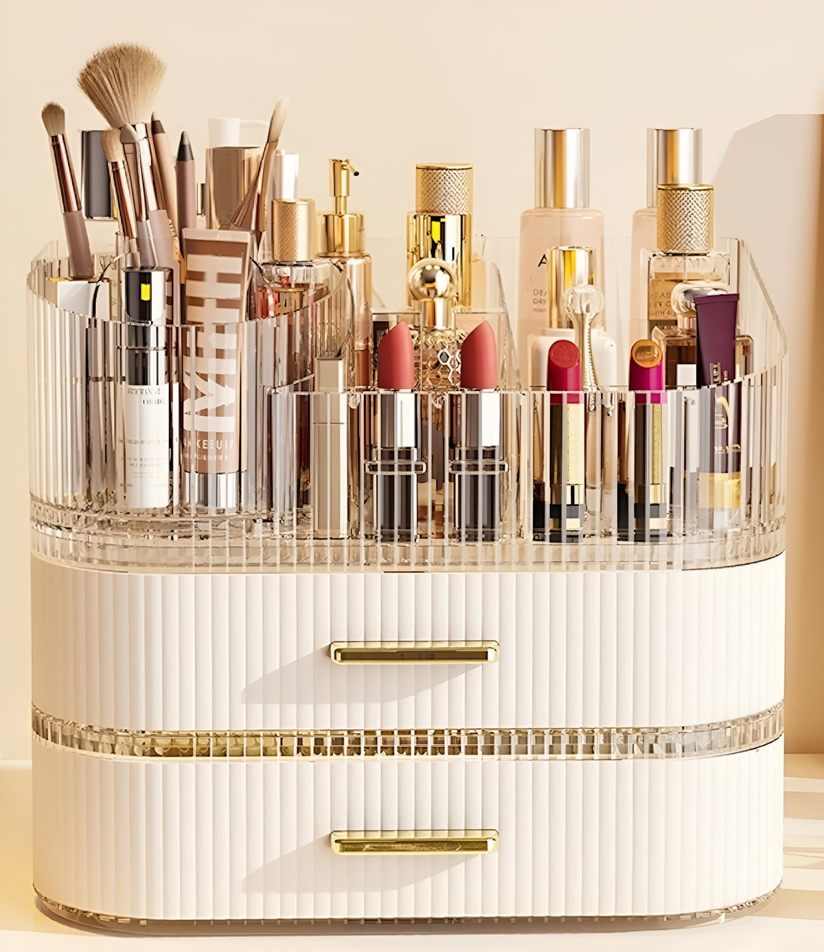 Large Makeup Organizer with Drawers 360 Rotating Brush - SpaceLuxe Official Imagery - 1