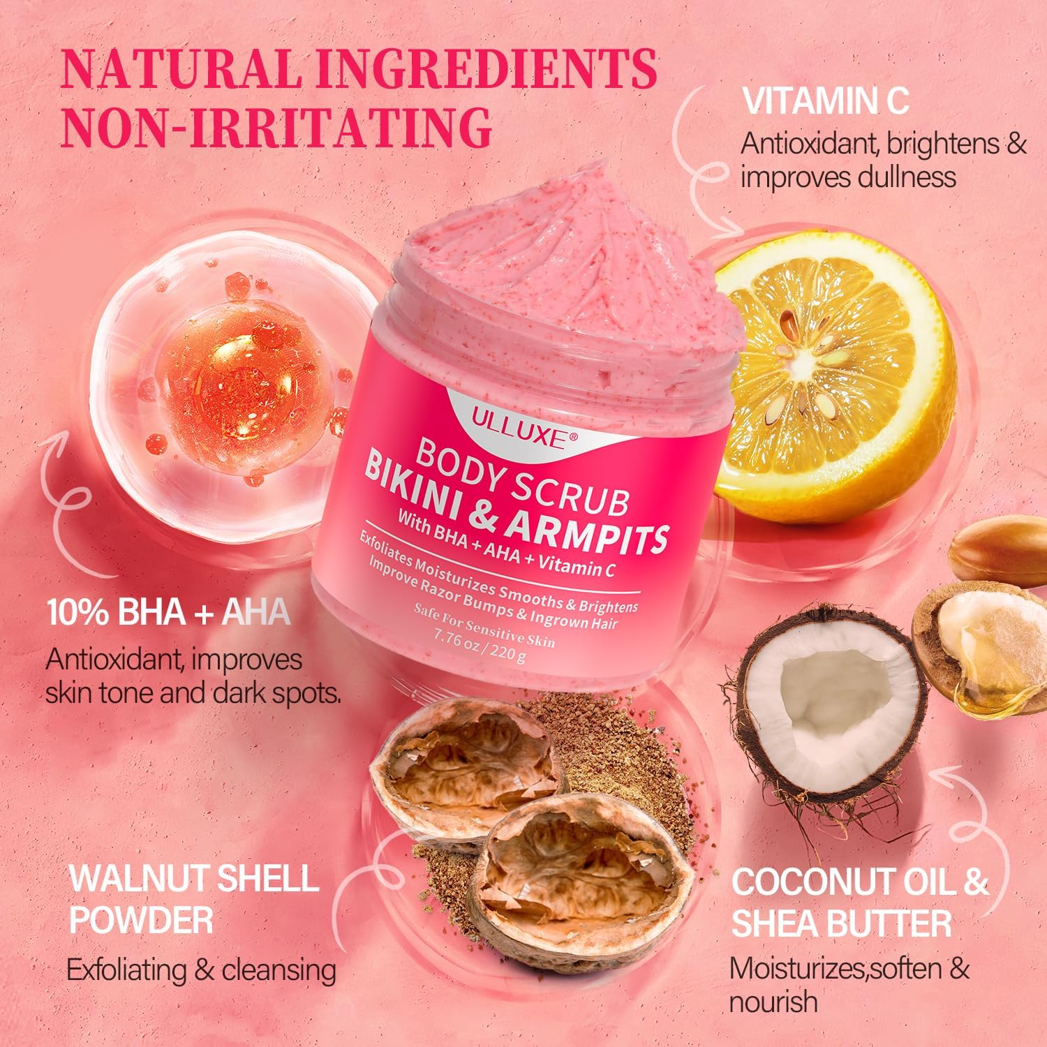 ulluxe Bikini Area Exfoliator with 10% AHAs BHA & Vitamin C, Exfoliating Body - ulluxe Official Product View 7