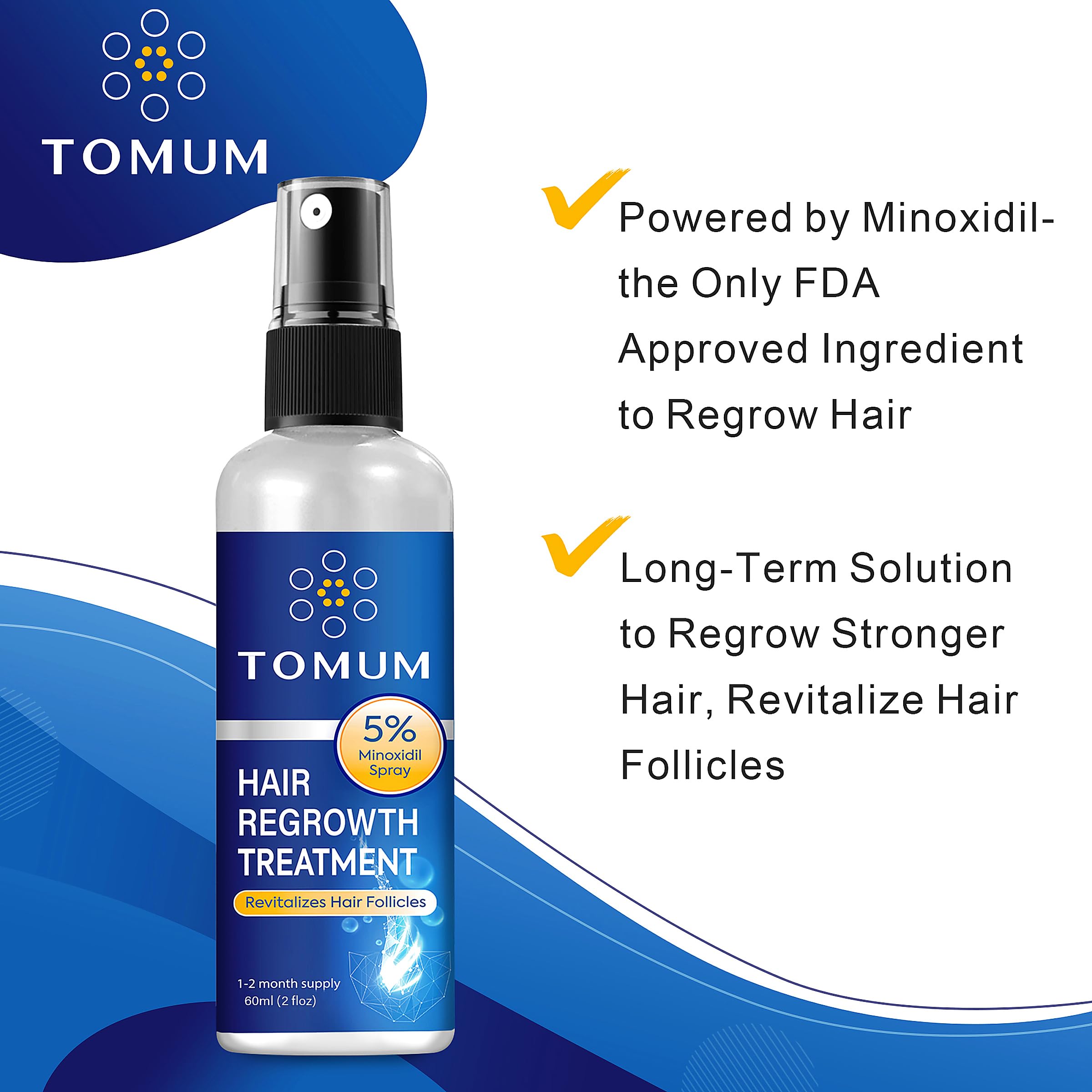 TOMUM 5% Minoxidil Topical Spray for Hair Regrowth 60ml 2-Pack