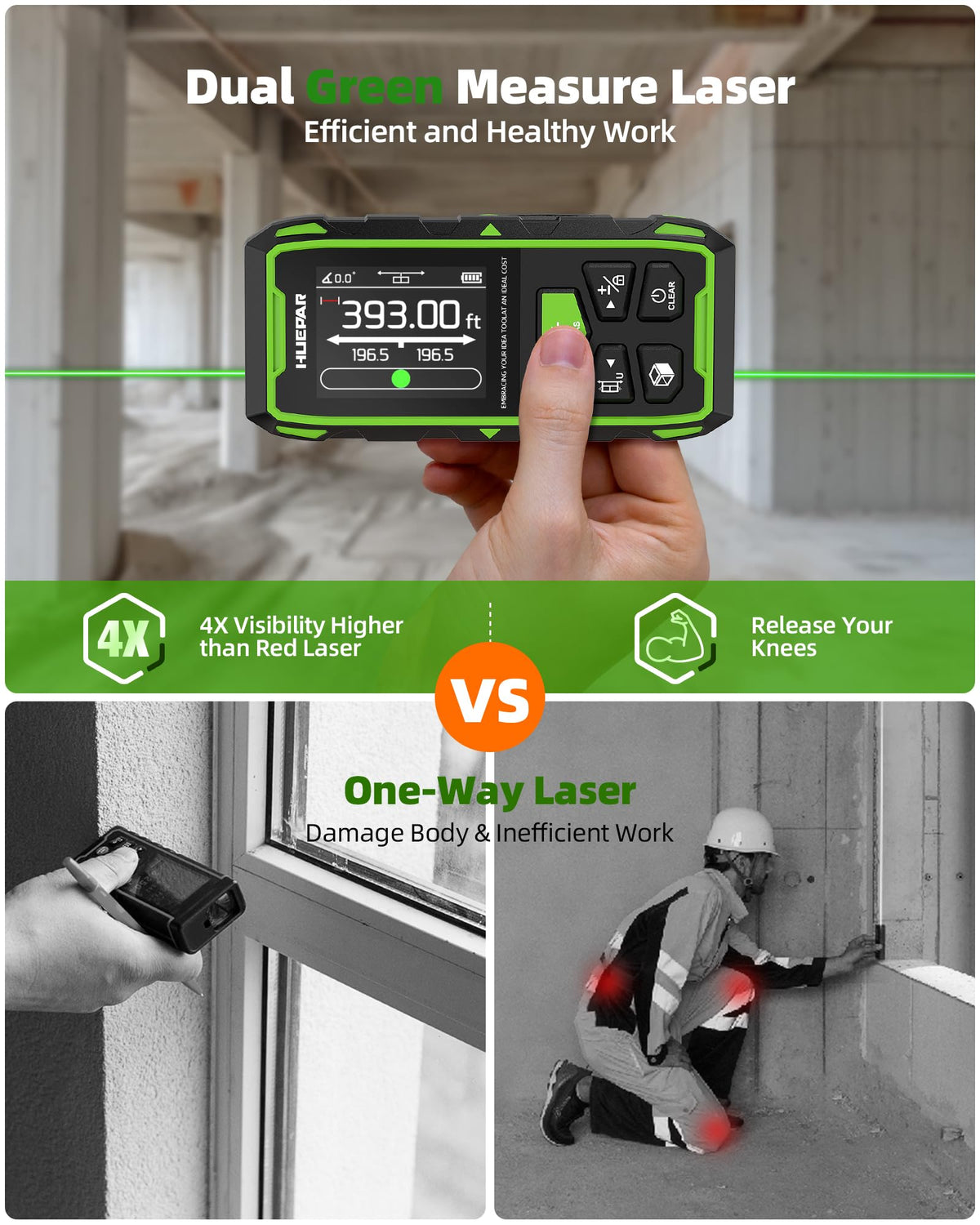 Huepar 2026 Upgraded Dual Laser Measuring Tool 395Ft Phone - Huepar Official Imagery - 3