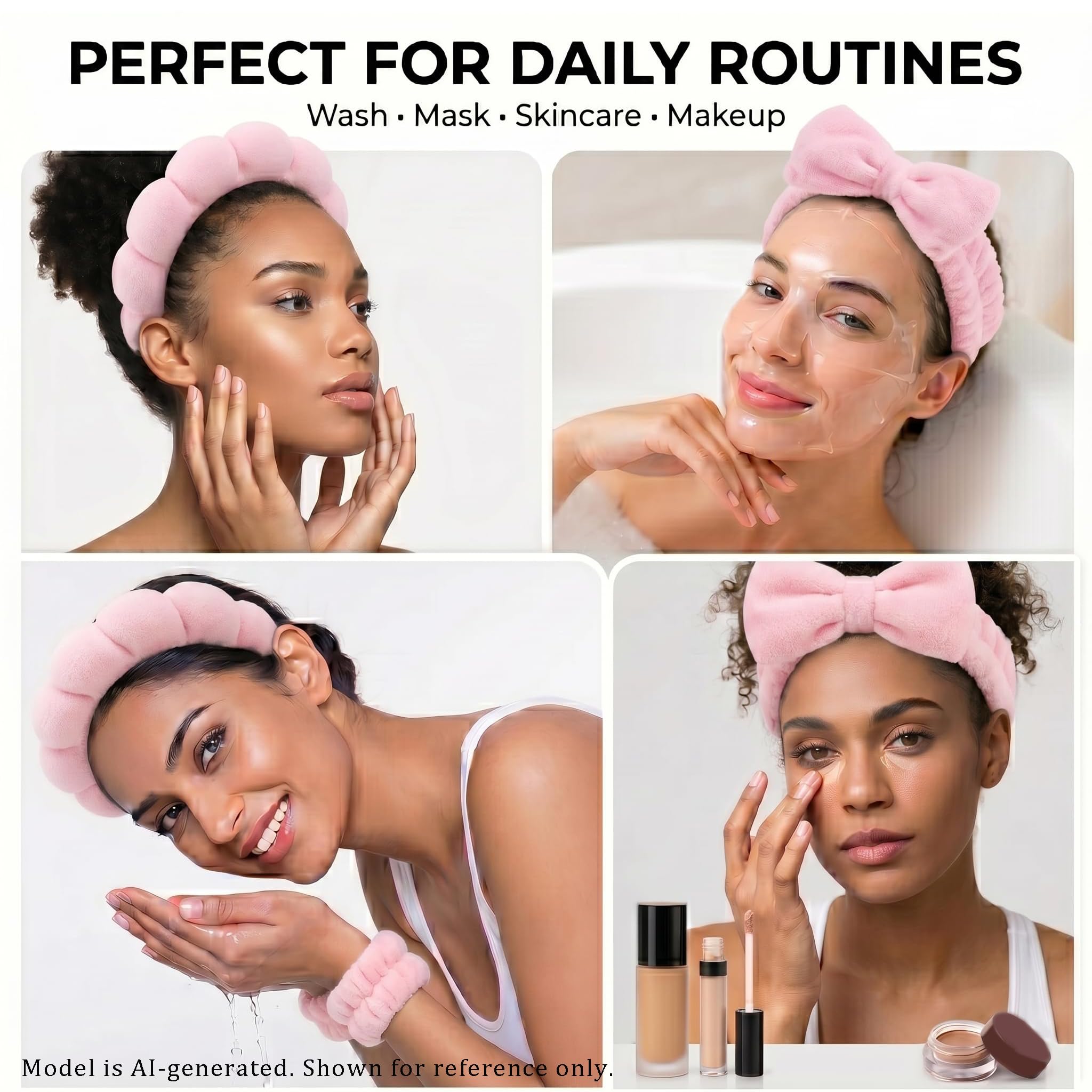 ATROCH Makeup Headband for Washing Face Wristband Set, Pink - View 5