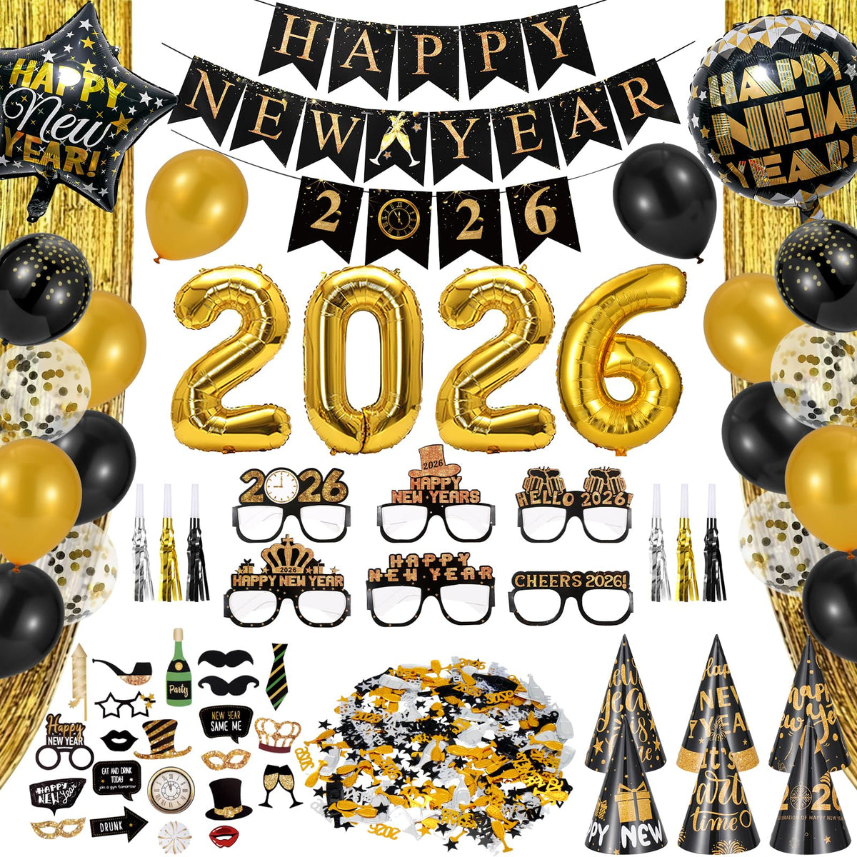 New Years Eve Party Supplies 2026 Black Gold New Years Foil - CIEOVO Official Imagery - 1