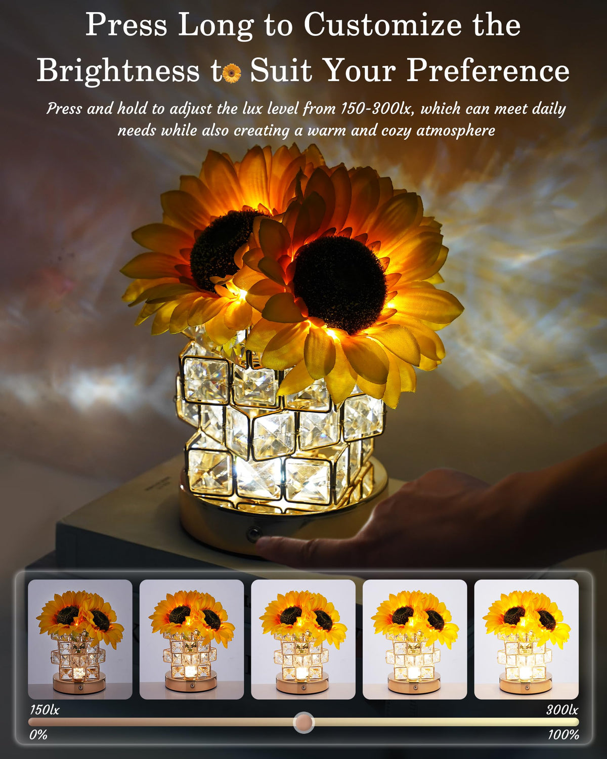 Cordless Sun Flower Lamp Adjustable Touch Crystal Night - JPGEW Official Imagery - 3