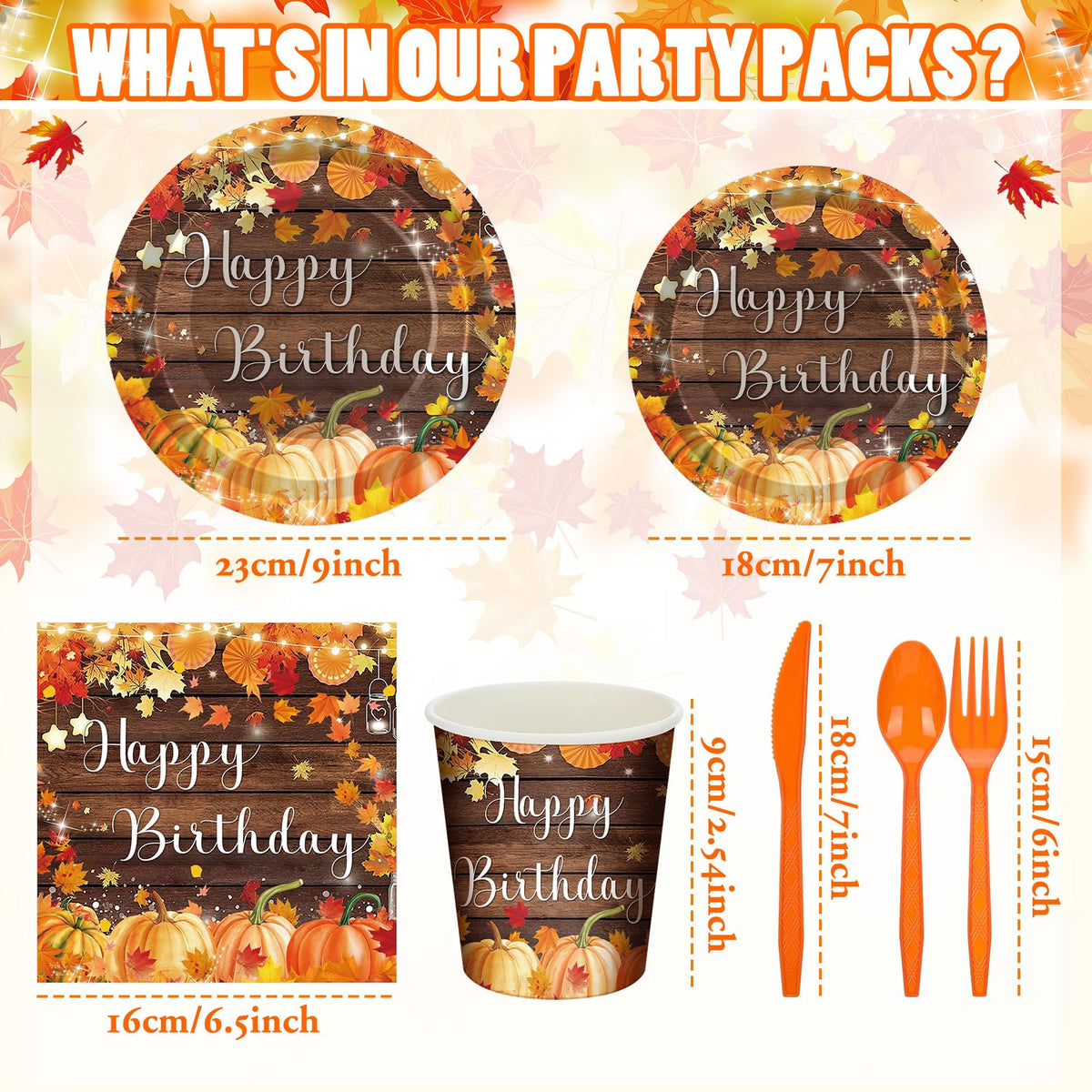 168 Fall Birthday Party Favors Pumpkin Tableware Set Serves - Sunnychicc Official Imagery - 4