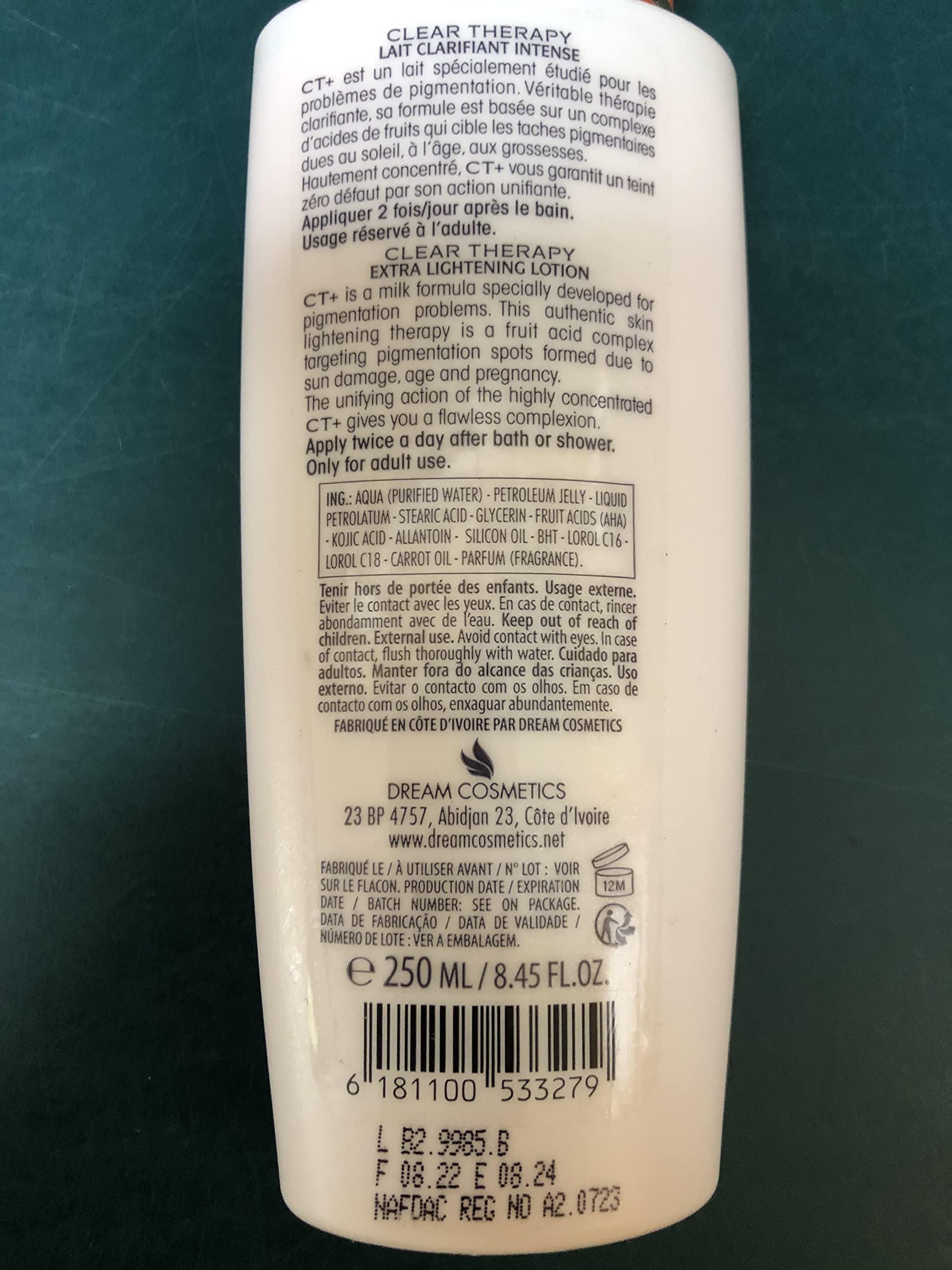 CT+ Clear Therapy Extra Lightening Lotion with Carrot Oil 250ml - CT+ Clear Therapy Official Product View 3