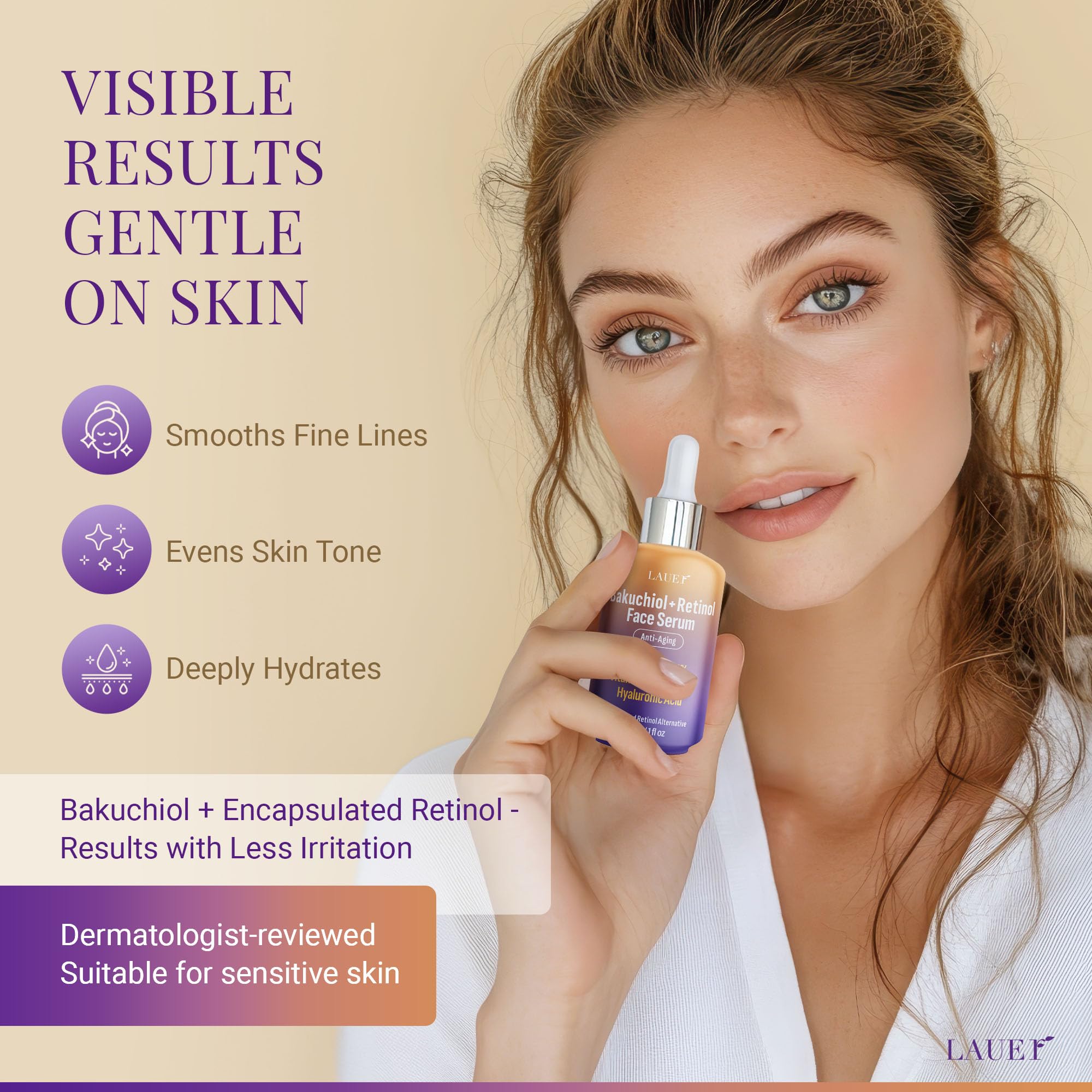 LAUER COSMETIC Bakuchiol Retinol Serum for Face with Vitamin C Hyaluronic Acid - LAUER COSMETIC Official Product View 3