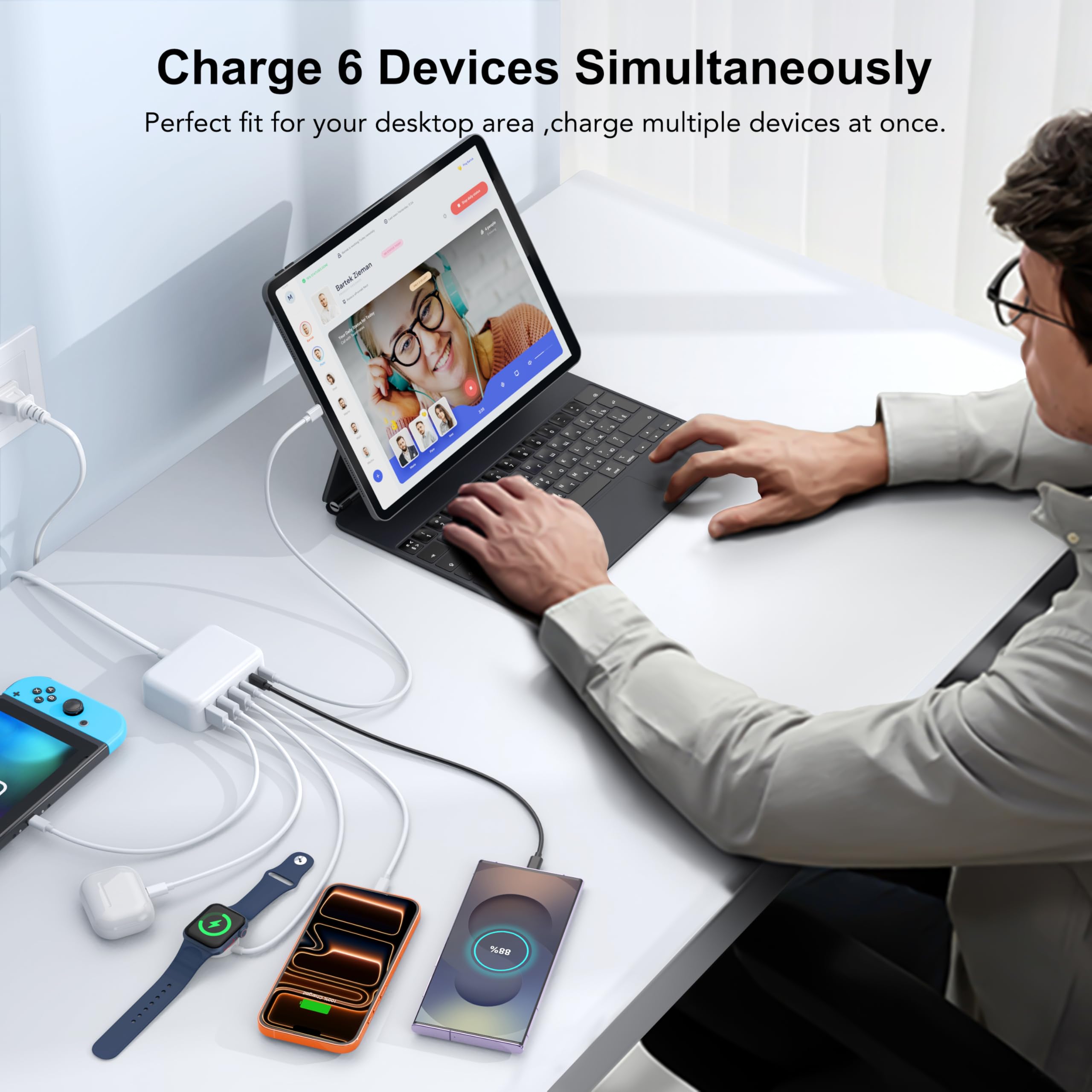 BREEKET USB C Charger Block, GaN Fast USB Charging Station Hub with 100W Max 6-P - BREEKET Official Product View 5