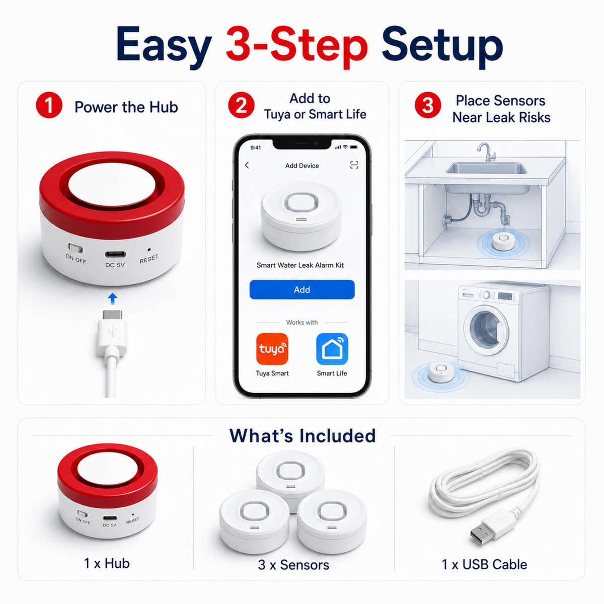 WiFi Water Leak Detector Kit with 1 Hub 3 Sensors for Home - Nestool Official Imagery - 8