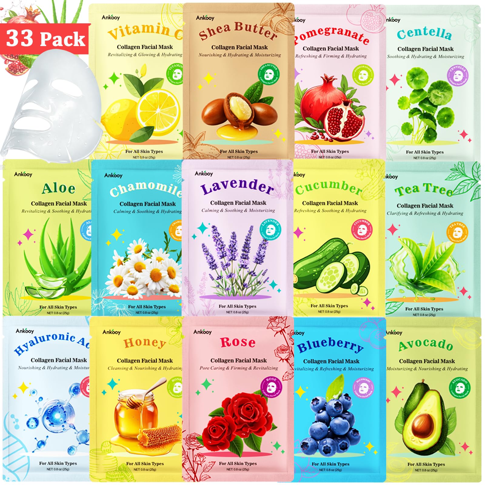 ANKOOY 33 Pack Face Masks Skincare Gifts for Teens Girls Women... - Product Imagery