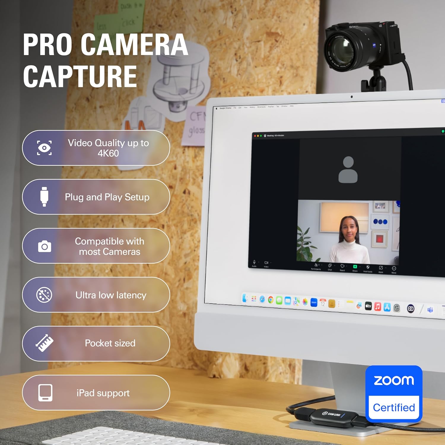 Elgato Cam Link 4K external capture card for DSLR, camcorder, and action camera used as a webcam.
